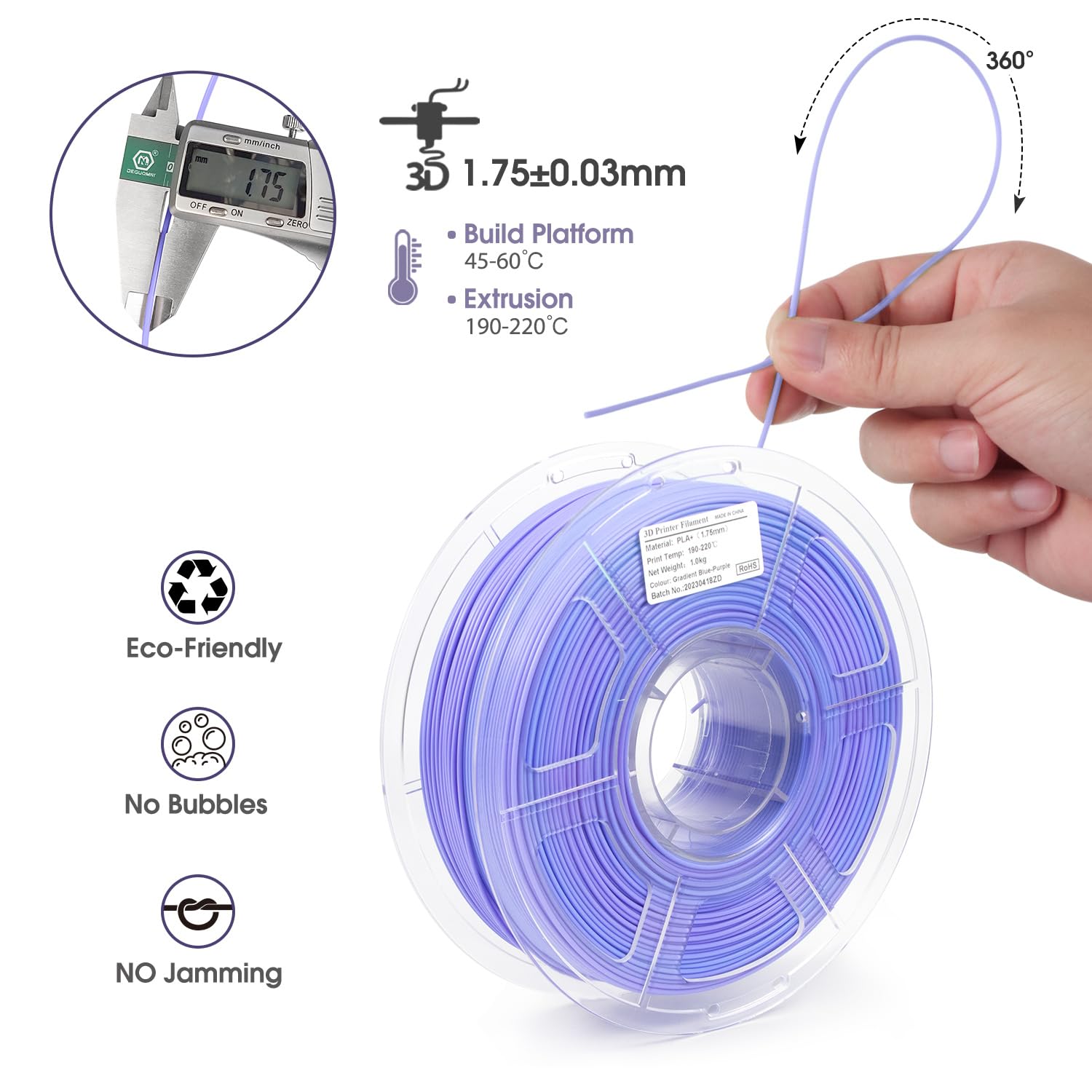 Isanmate 3D Printer Filament, Pla Filament 1.75Mm, Gradient Blue Purple Filament, Color Change Rainbow Filament, 3D Printing Fil