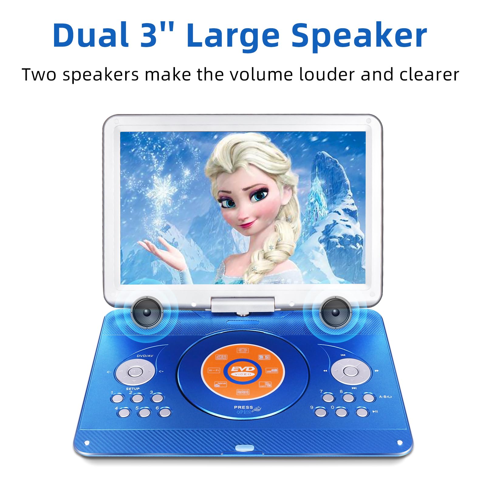 16.9'' Portable Mobile Dvd Player With 14.1'' Large Swivel Screen With 6 Hrs Rechargeable Battery For Kids, Sync Tv, Support Usb