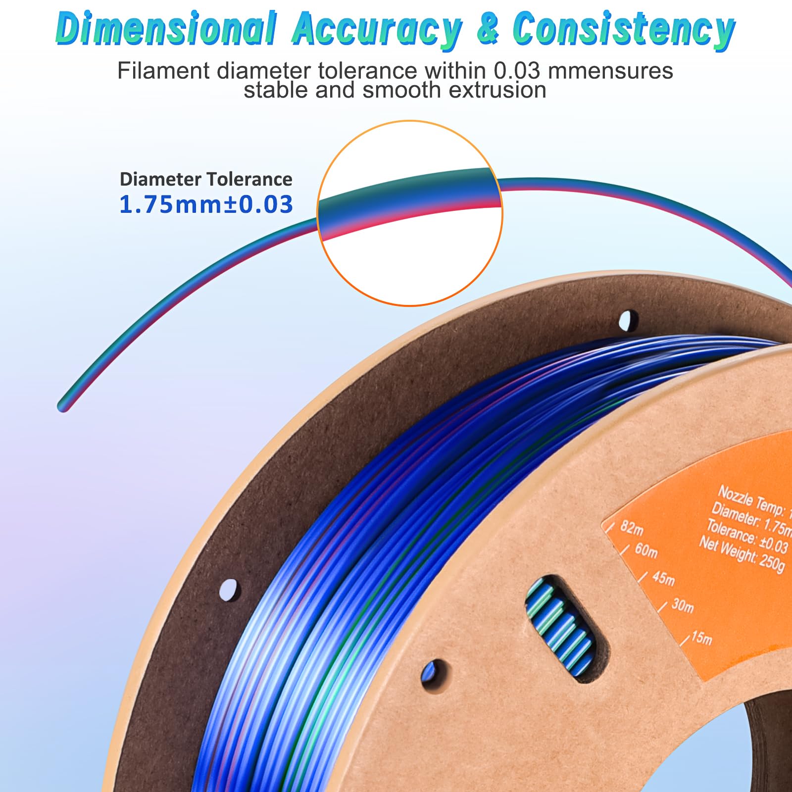 ERYONE 3D Printer Silk Tri Color PLA Filament 1.75mm 250G - Red Blue Green