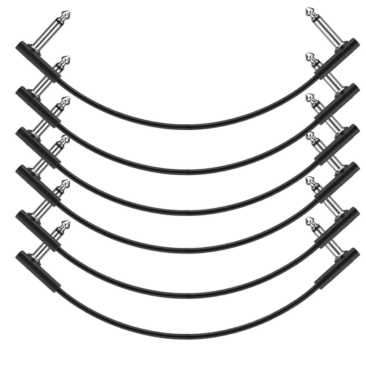 Donner Flat Patch Cables For Guitar Effect Pedal 12 Inch Save Space Clear Sound 1/4'' Ts Right Angle 6 Packs
