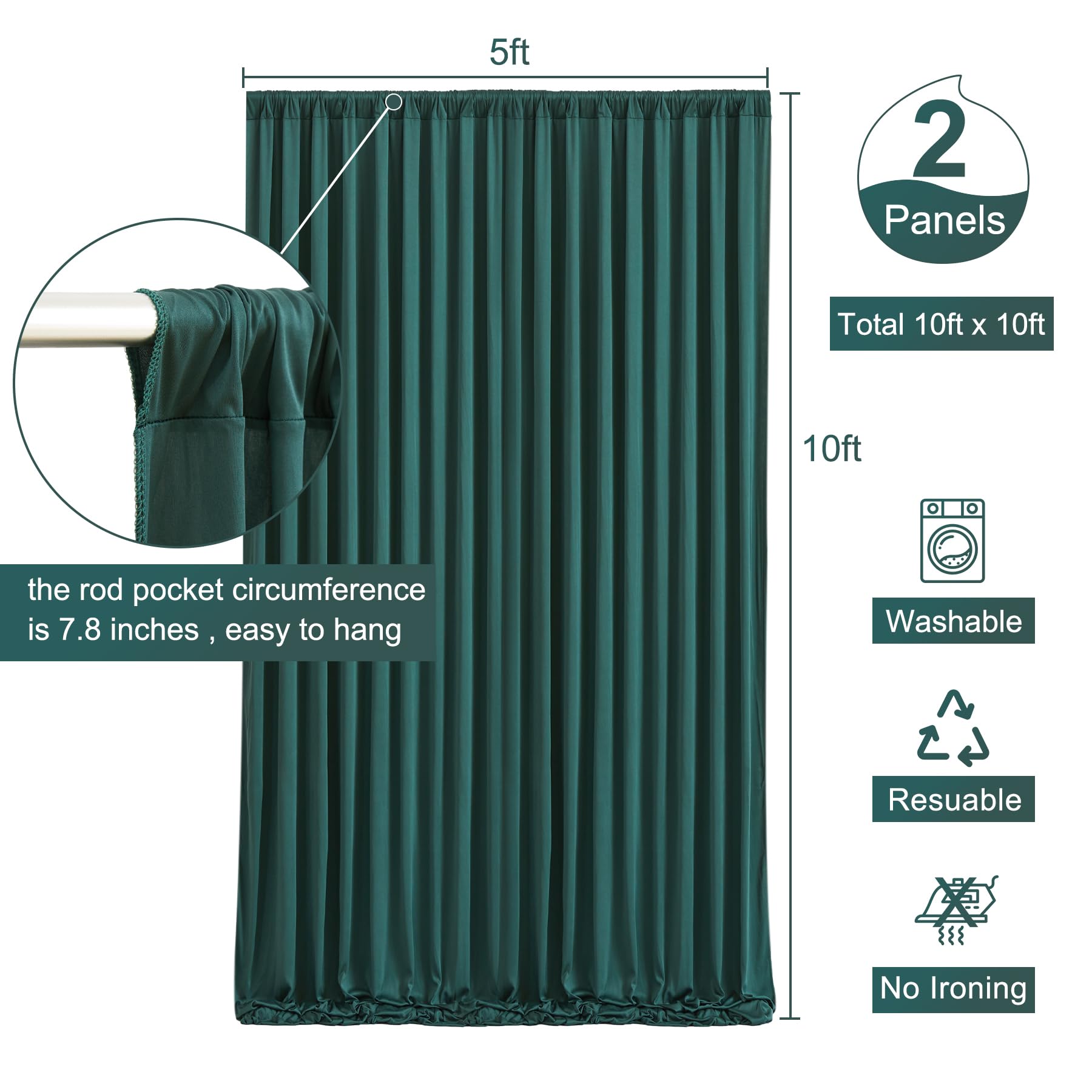 10X10 Hunter Green Backdrop Curtain For Parties Wrinkle Free Dark Green Photo Curtains Backdrop Drapes Fabric Decoration For Bab