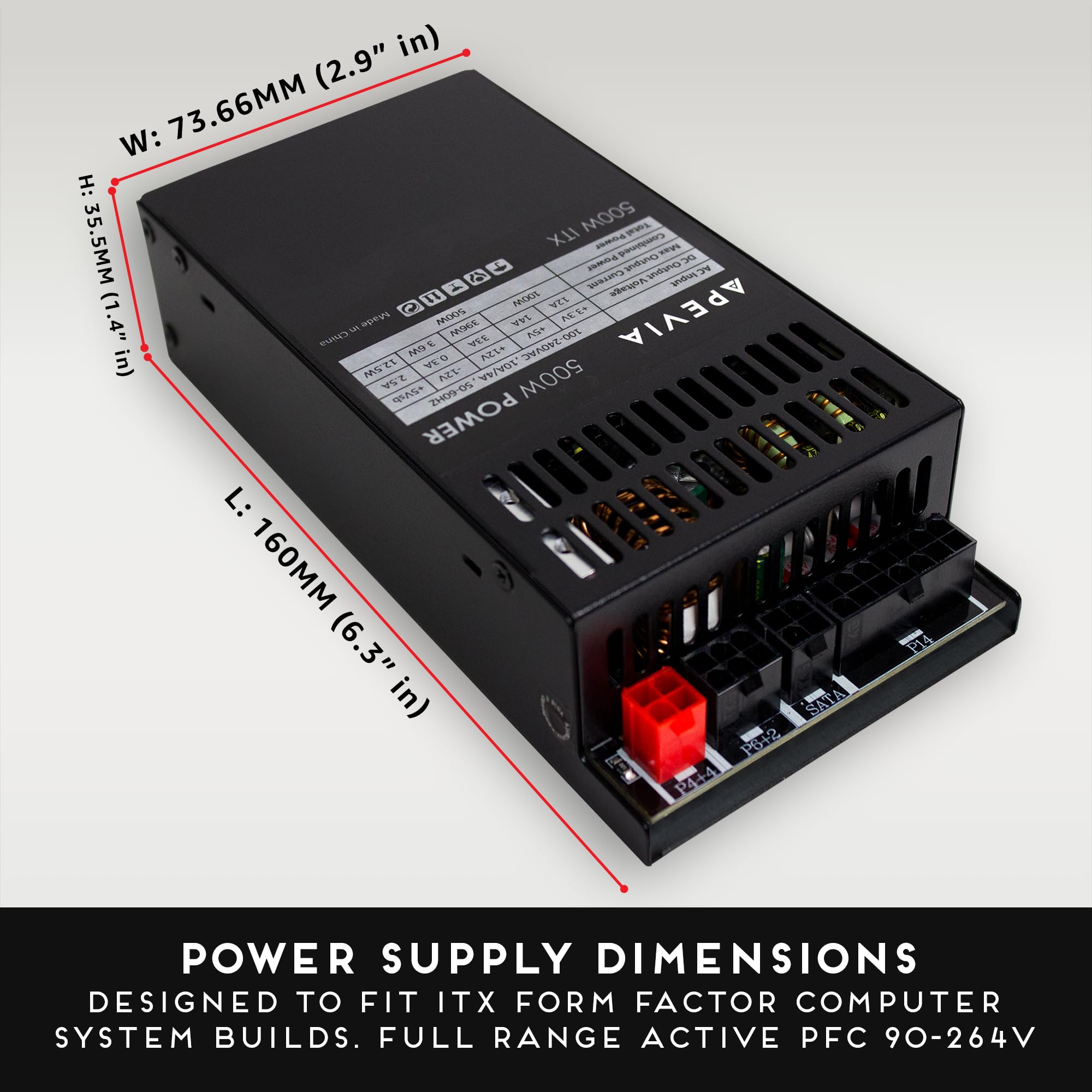 Apevia Itx Pfc500W Mini Itx/Flex Atx / 1U 500W Fully Modular Power Supply, Full Range Active Pfc 90 264V, Ac For Pos Aio System