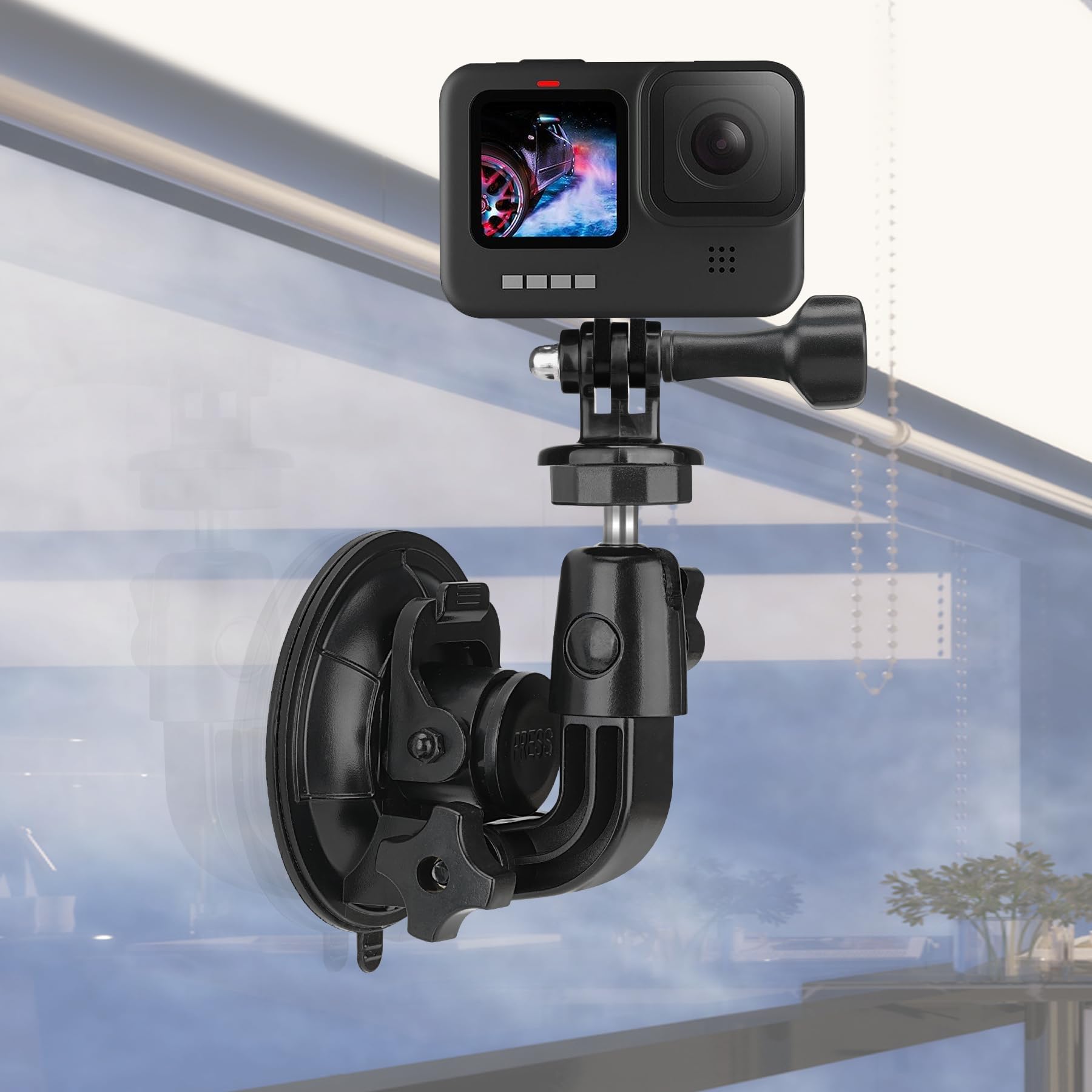 Heavy Duty F100Mm Suction Cup + Adjustable Dual Ball Head Action Camera Dash Cam Phone Car Mount Windscreen Window Cockpit Holde