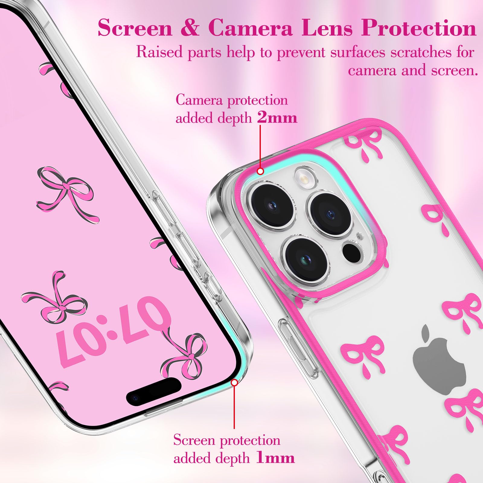 Eyzutak Case For Iphone 16 Pro Max, Clear Cute Ribbon Bowknot Pattern Aesthetic Transparent Phone Case Raised Camera Protection