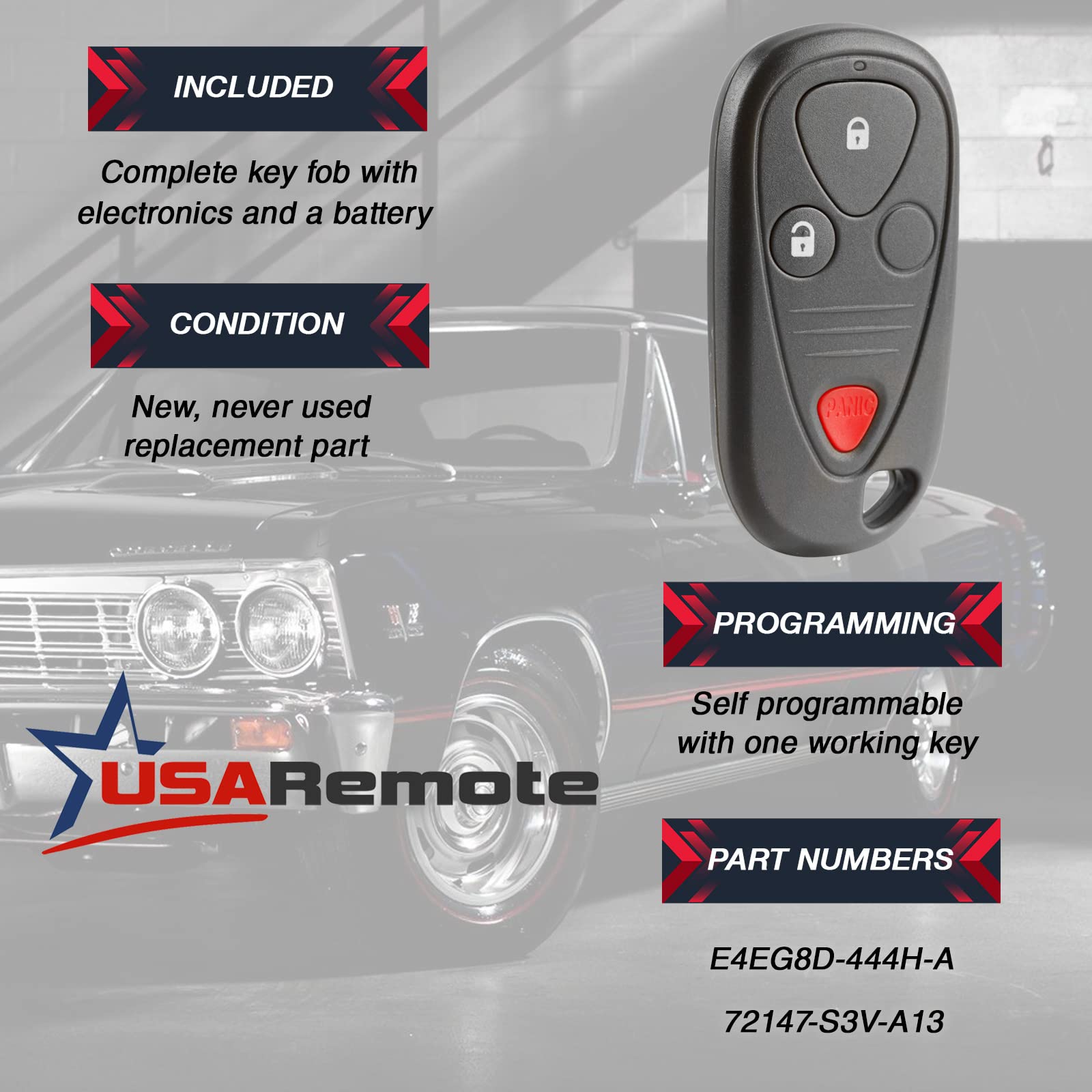 Car Key Fob Keyless Entry Remote Fits 2004 2006 Acura Tl / 2004 2008 Acura Tsx (Oucg8D 387H A, 72147 Sec A02)