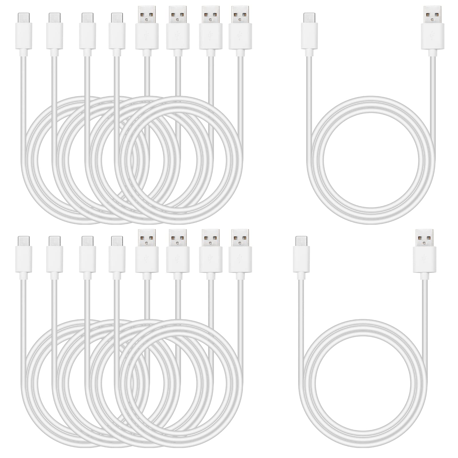 Smays Usb C Cable Bulk, 6Ft 10 Pack Type C Phone Charger Cord White