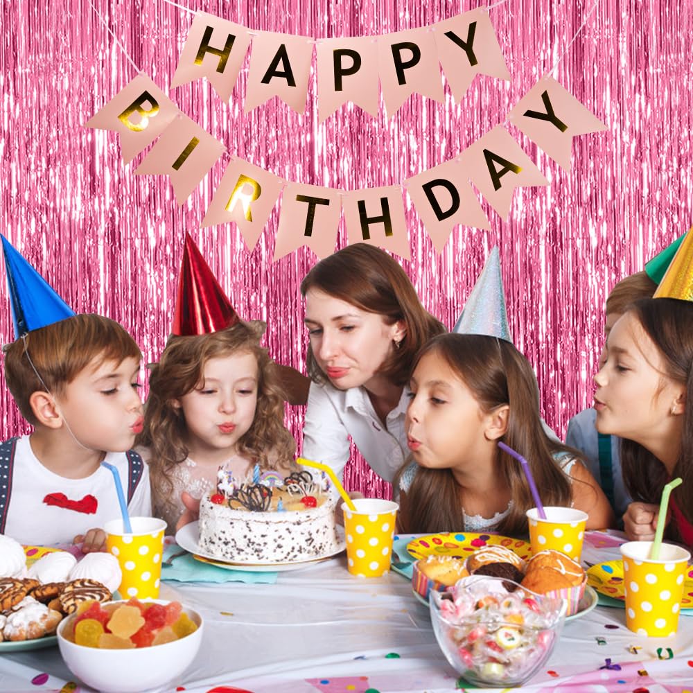 5 Pack Foil Curtain Backdrop Pink Metallic Tinsel Foil Fringe Curtains Photo Booth Props For Birthday Wedding Engagement Baby Sh