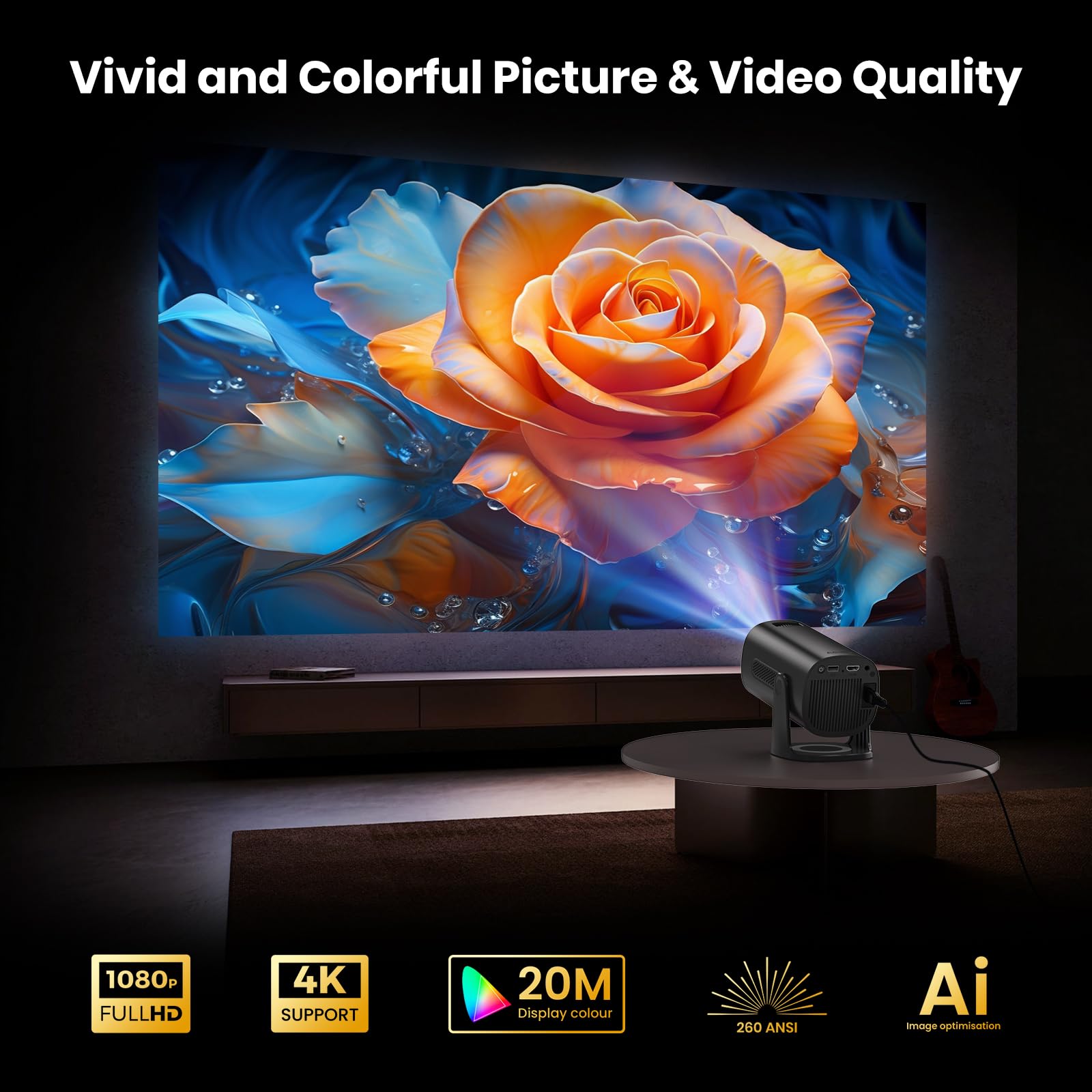 2025 Mini Projector With Wifi And Bluetooth, 1080P Native 4K Support Projector With Apps & Android Tv Os, Auto Keystone & Focus,