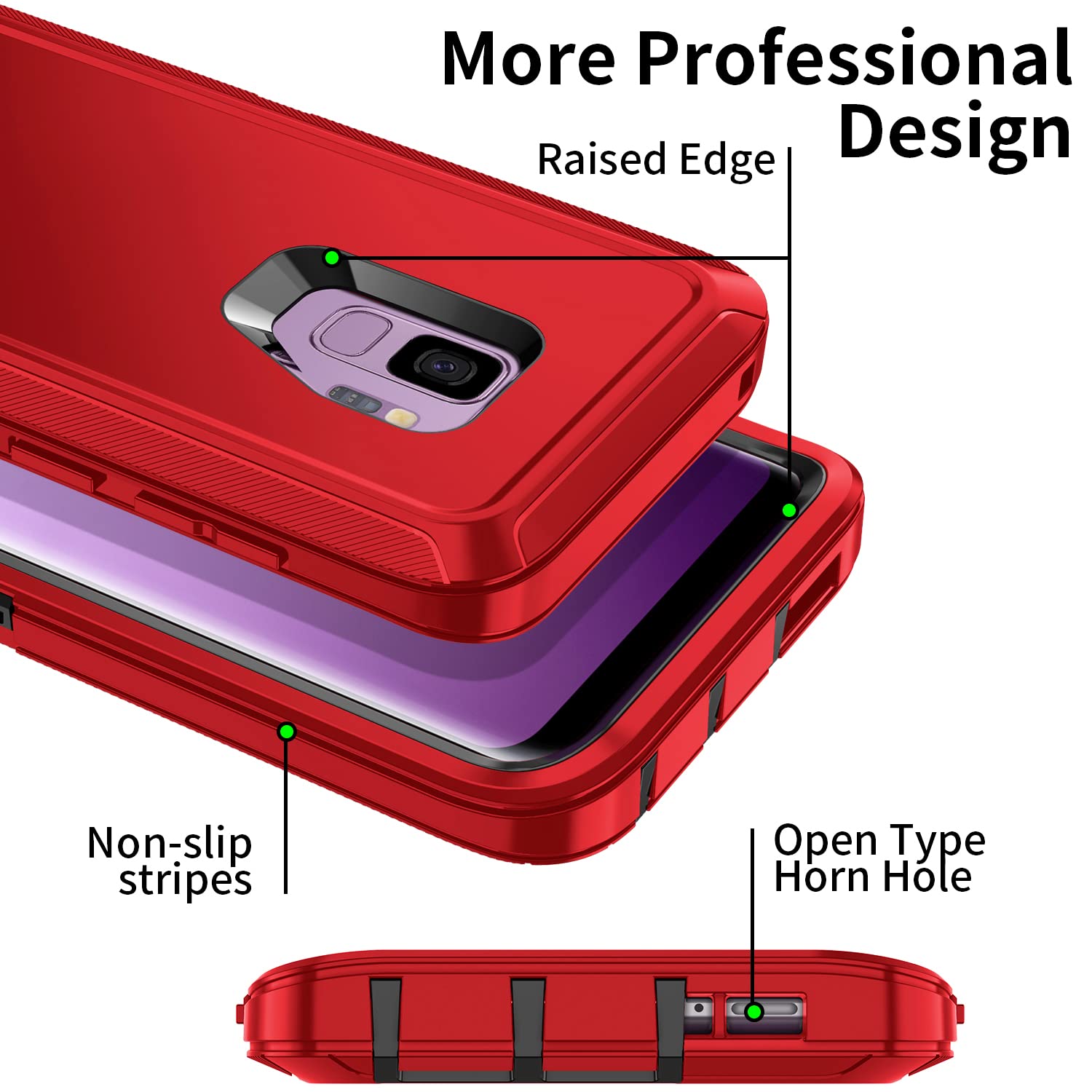 Mieziba Galaxy S9 Heavy Duty Shockproof 3-Layer Full Body Protection Rugged Phone Case Red/Black