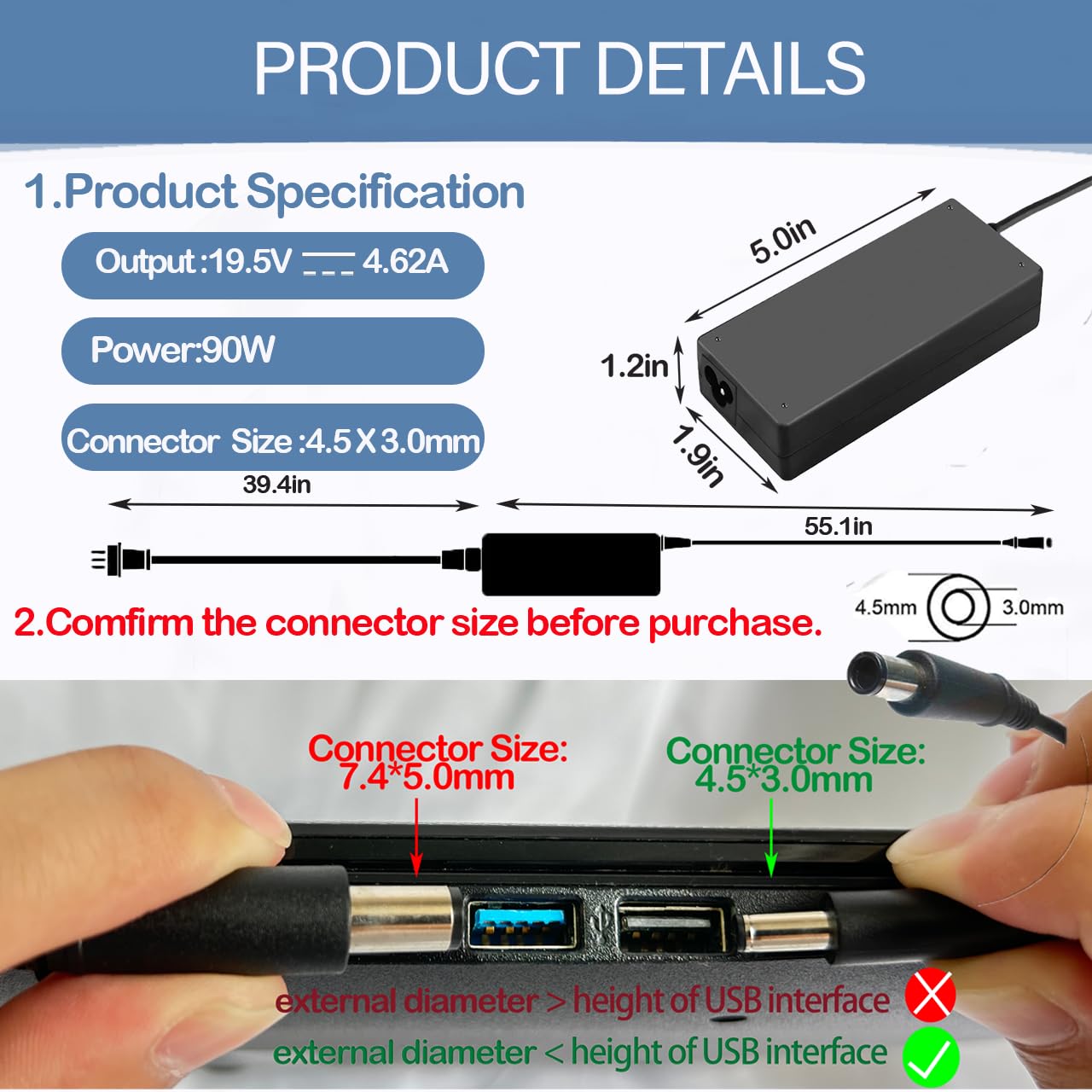 90W Ac Adapter For Dell Optiplex Micro 3050 3080 7050 7060 9020 Desktop 11 15 3000 5000 7000 Series Laptop Charger 3501 3505 555