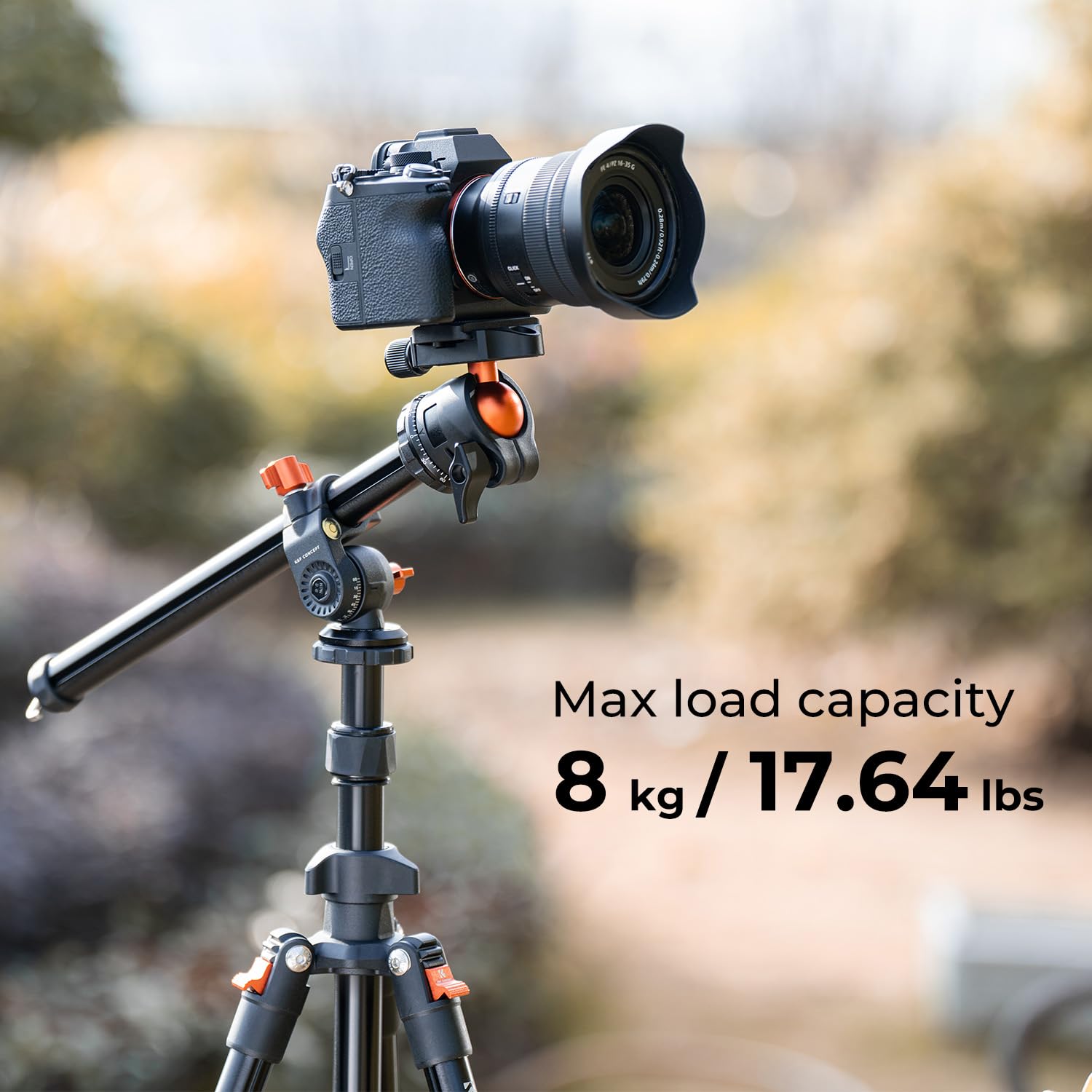 K&F Concept 76 Inch Camera Tripod With Rotatable Multi Angle Center Column,Lightweight Travel Outdoor Dslr Tripods With 360 Degree Ball Head Load Capacity 8Kg/17.6Lbs, Cellphone Clips For Smartphone