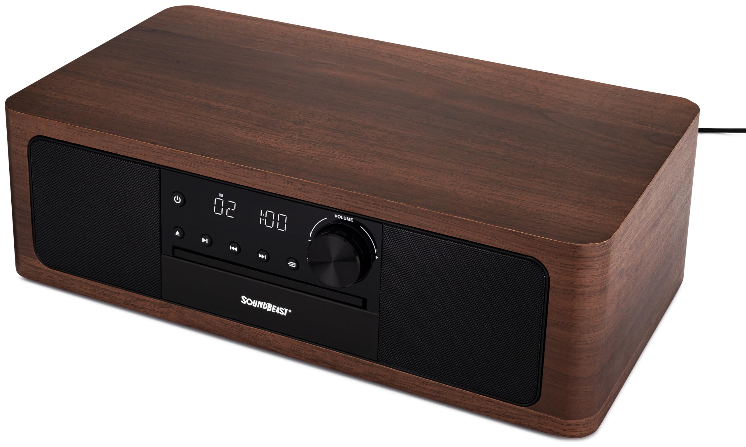 Soundbeast Stereo Shelf System With Cd Player, Bluetooth, Fm Radio, Usb Playback, Aux In, Optical In, Alarm Clock, & Remote Cont