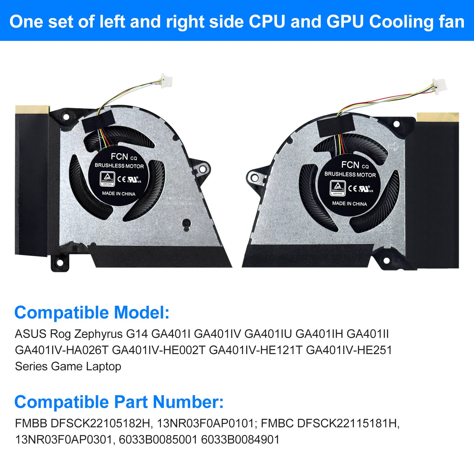 2Pack New Replacement Laptop Cpu+Gpu Cooling Fan For Asus Rog Zephyrus G14 Ga401 Ga401I Ga401Iv Ga401Iu Ga401Ih Ga401Ii Dfsck221