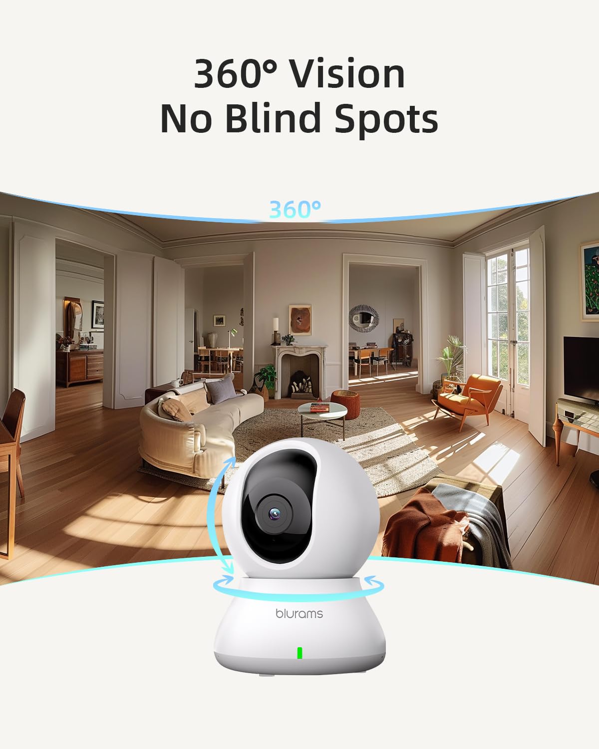Blurams Indoor Security Camera, 2K Pet Camera, 5Ghz/2.4Ghz Dual Band, Ptz Dog Camera With Phone App, 360 Cameras For Home Securi