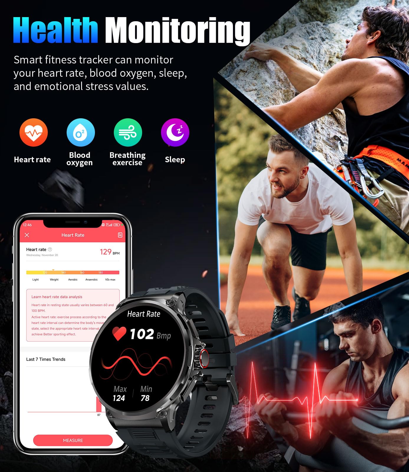 Sunkta Military Smart Watch For Men,1.85 '' Hd/800Mah Battery Smart Watches For Android Ios (Bluetooth Call Answer/Calls) Fitnes
