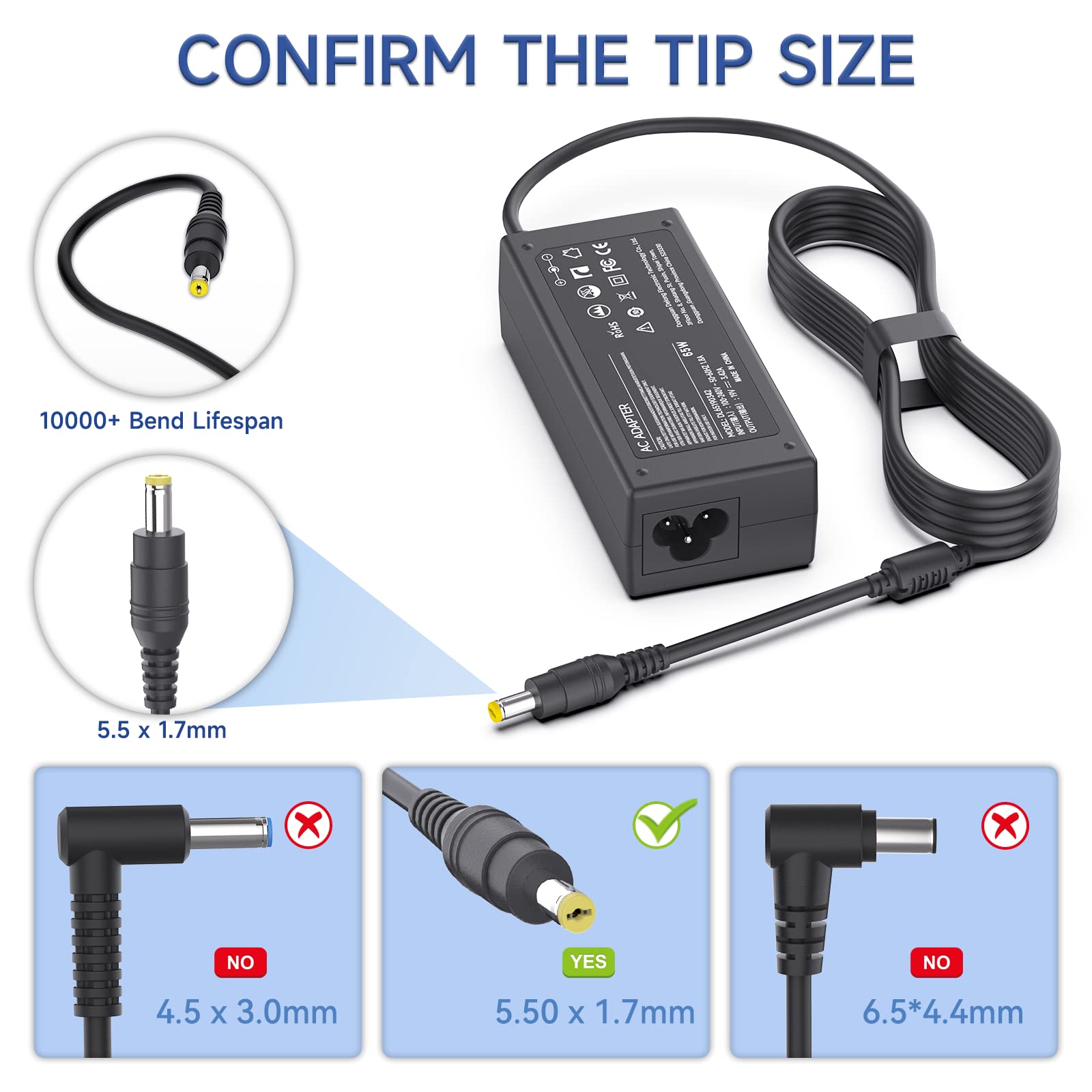 I Ibacase 19V 65W Ac Adapter Power Cord Compatible With Acer Lcd Monitor Sa370 H226Hql And More Series - Replacement Charger