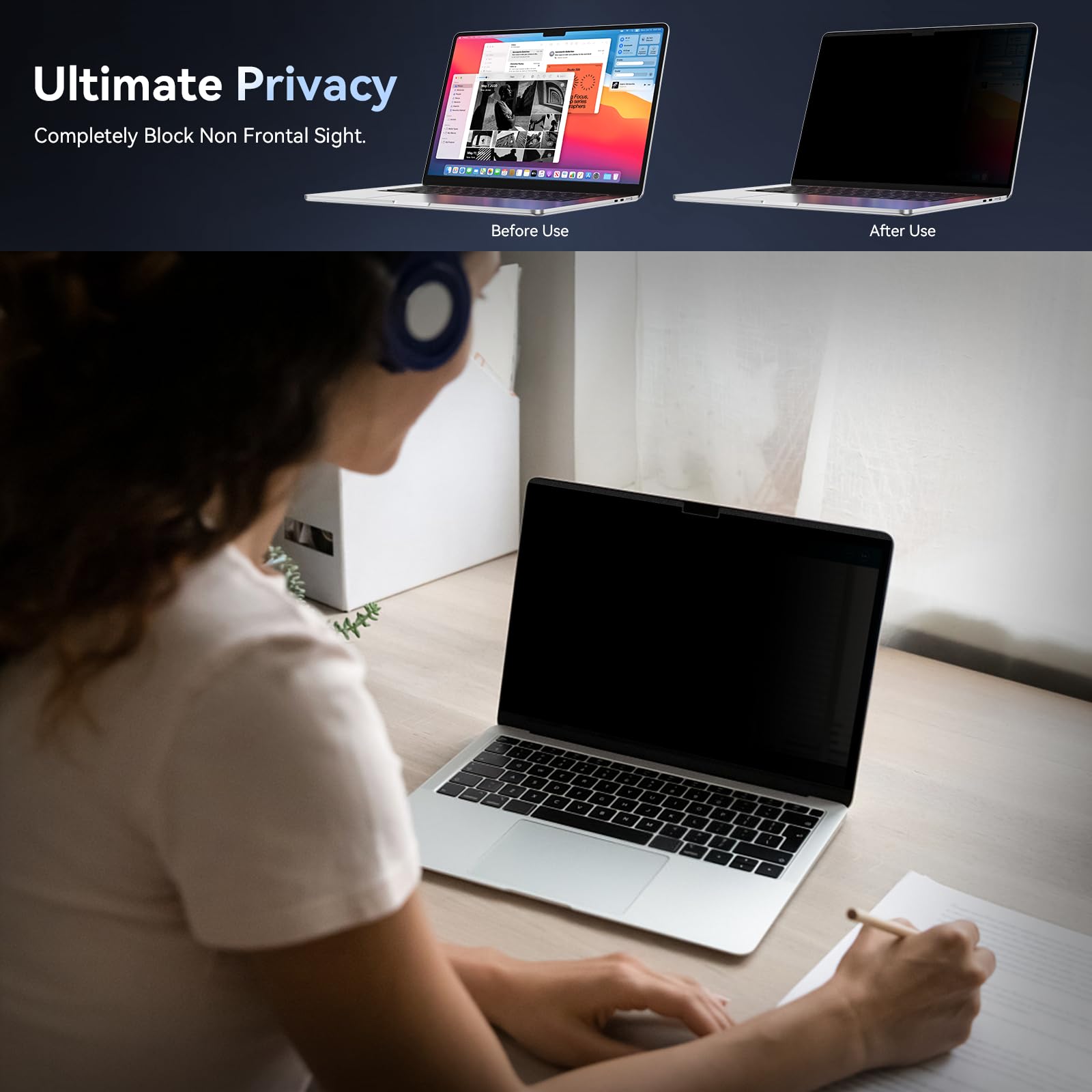 Magnetic Privacy Screen Protector Compatible With Macbook Air M2 13.6 Inch (2022 Release), Removable Anti Spy Blue Light Glare S