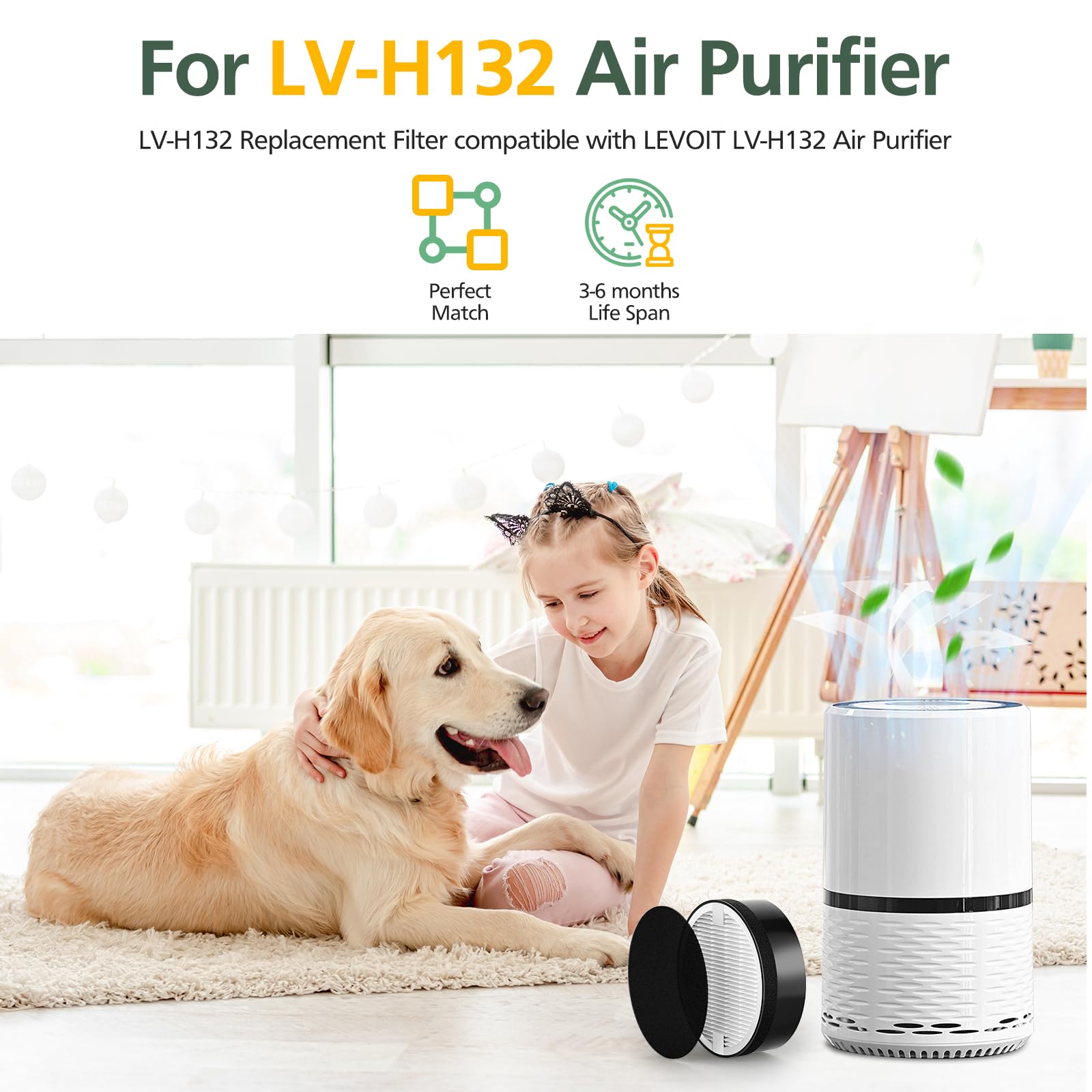 Lv H132 Replacement Filter Compatible With Levoit Lv H132 Air Purifier, Pre Filters, H13 True Hepa Filter, Activated Carbon Filt