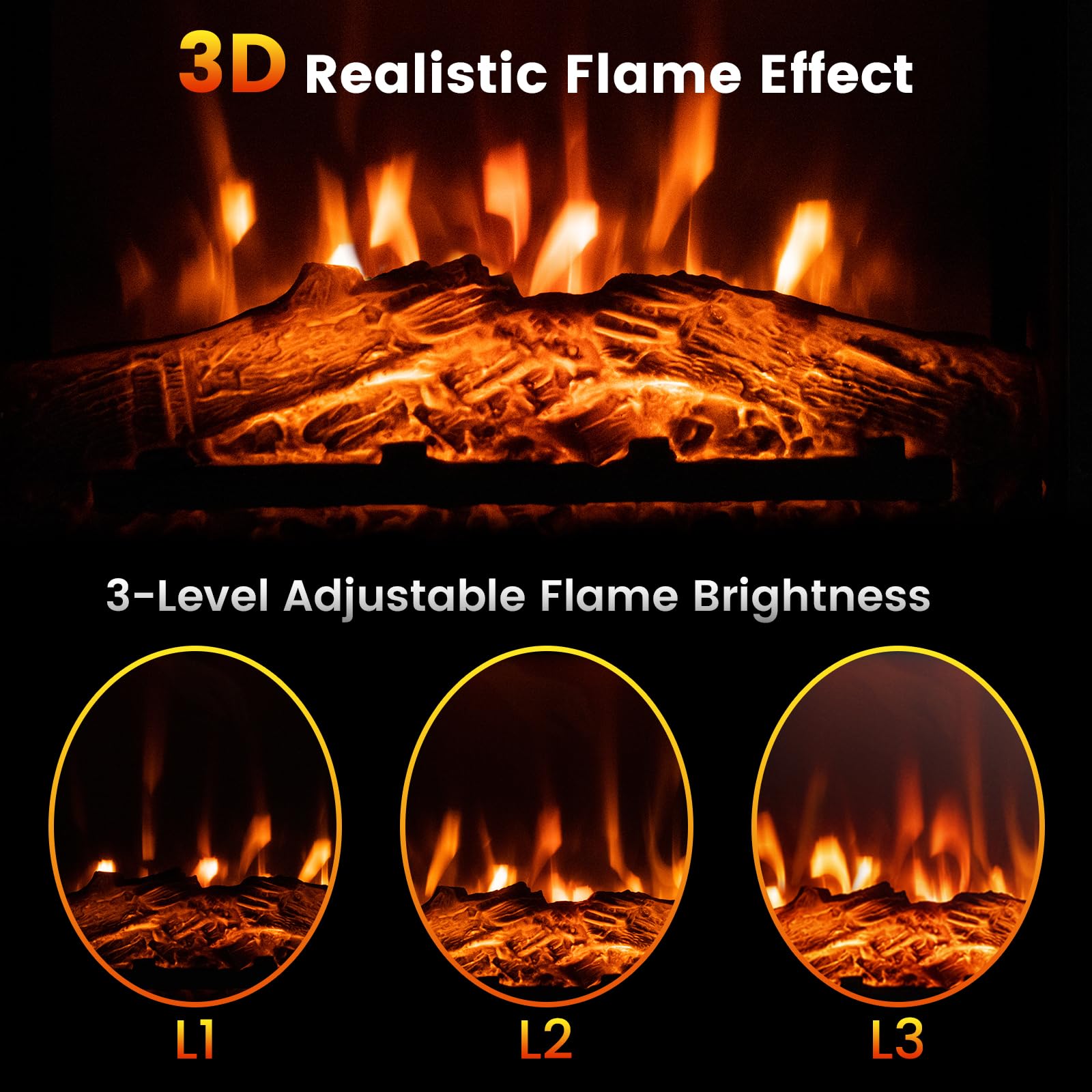 Goflame Electric Fireplace With Mantel, 1400W Freestanding Mantel Fireplace Heater With Remote Control, 3 Flame Brightness, Ther