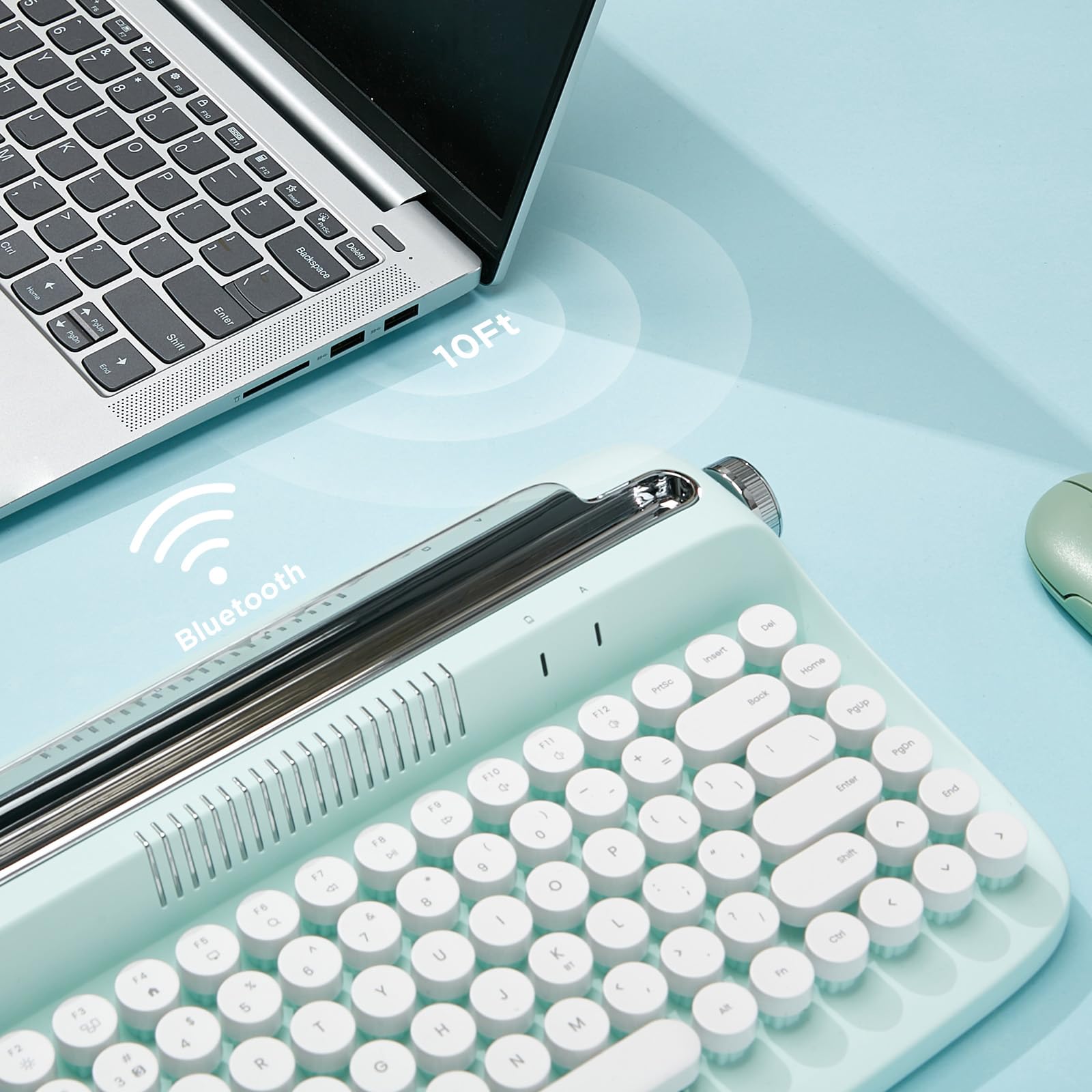Yunzii Actto B303 Wireless Keyboard, Retro Bluetooth Aesthetic Typewriter Style Keyboard With Integrated Stand For Multi Device