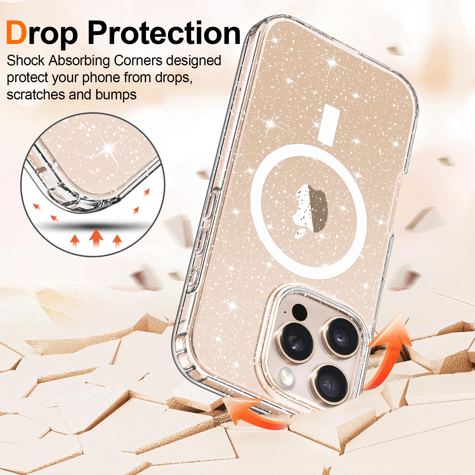 Hython Case For Iphone 16 Pro Max Case Glitter, Clear Glitter Sparkly Shiny Bling Sparkle Cute Cover, Anti Scratch Soft Tpu Slim