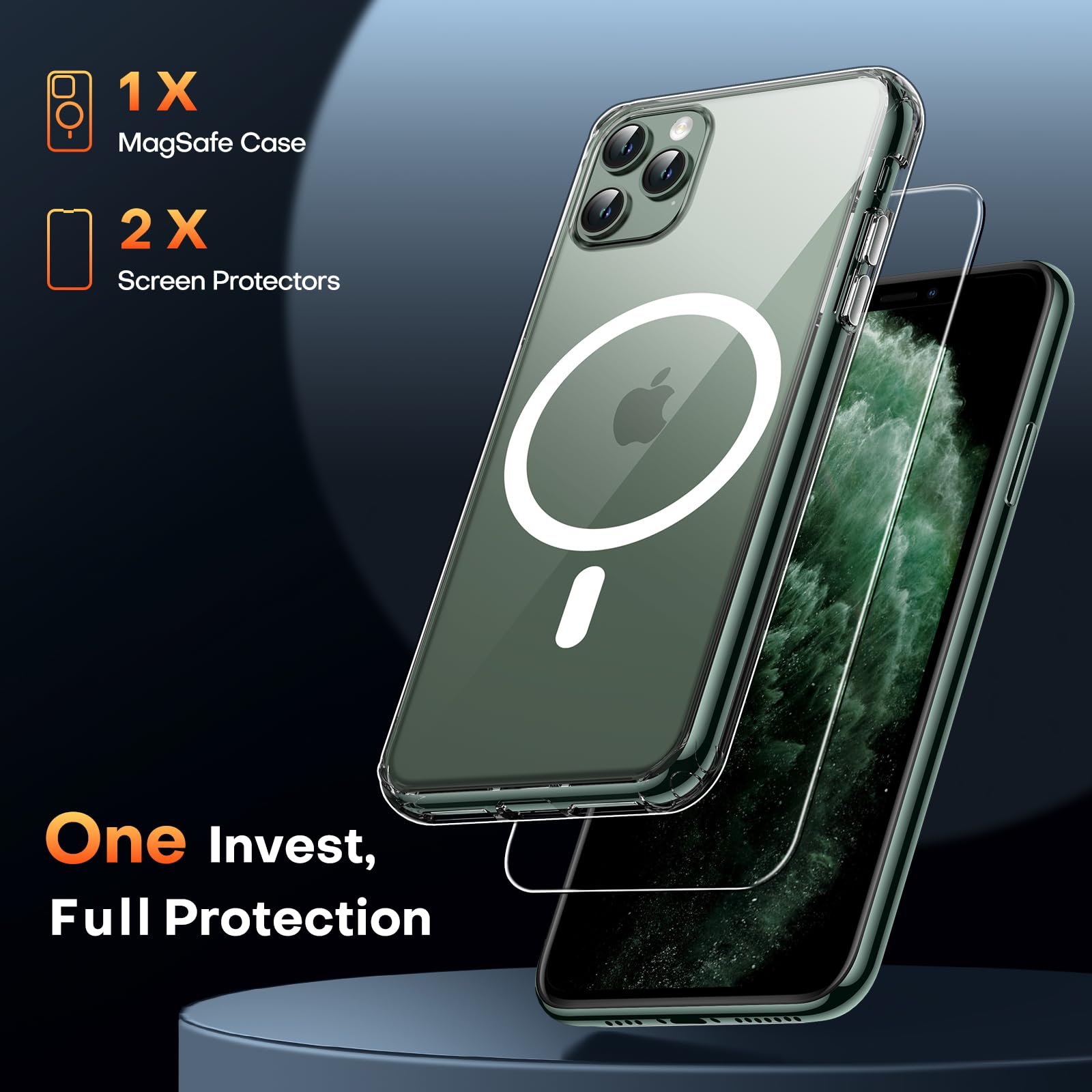 Tauri For Iphone 11 Pro Max Case Clear, [Compatible With Magsafe] With 2X Hd Screen Protector, [Military Grade Drop Protection]