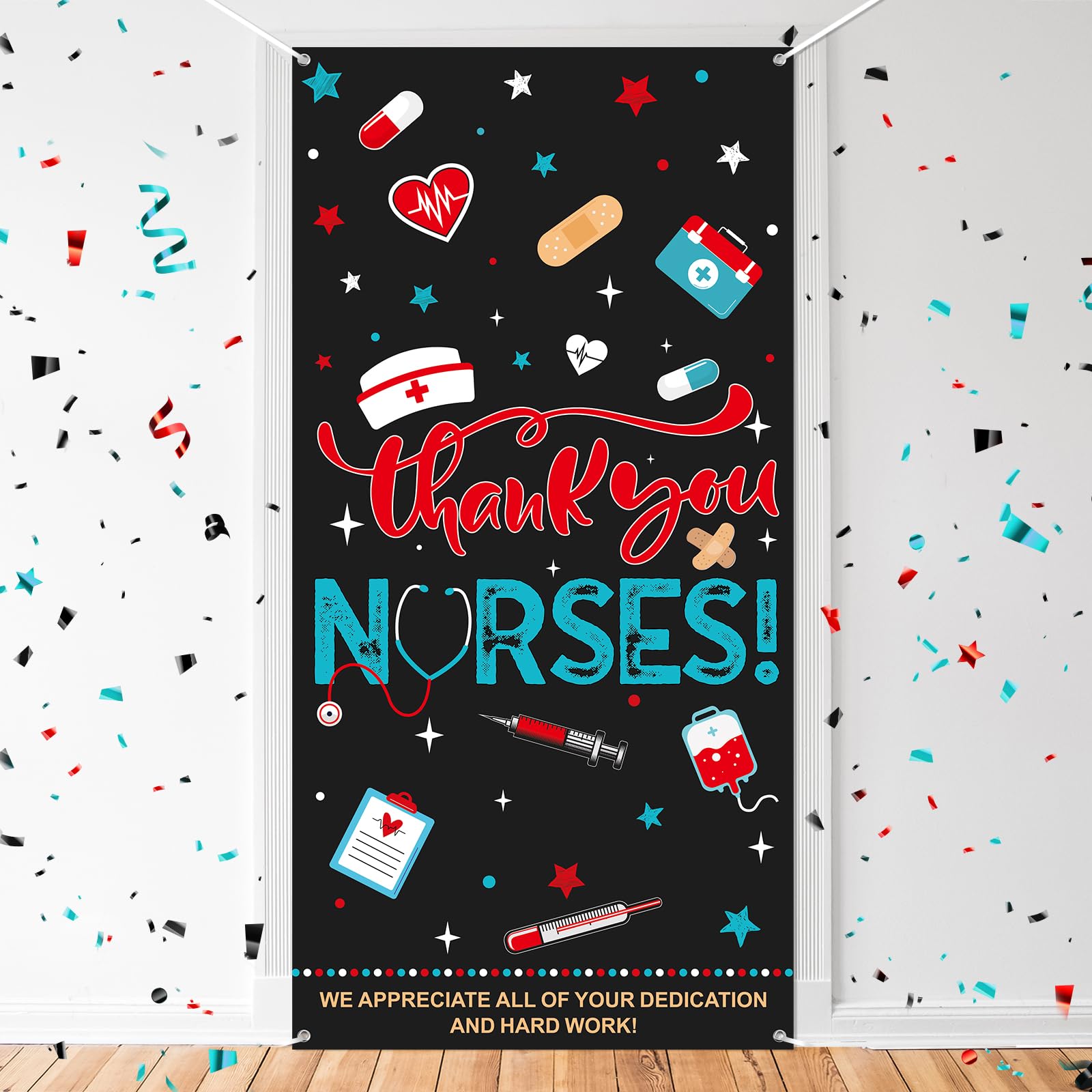 Thank You Nurses Door Cover Nurses Week Door Banner Nurse Appreciation Backdrop,71 * 35 Inch Fabric Banner For Nurse Day Medical