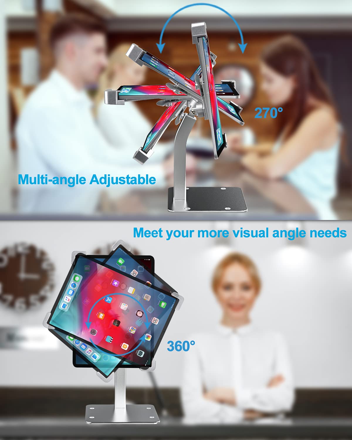 Anti Theft Tablet Kiosk Stand For 9'' 14'' Tablet, Woleyi Security Ipad Desk Floor Stand, Heavy Duty Tablet Pos Display Mount Wi