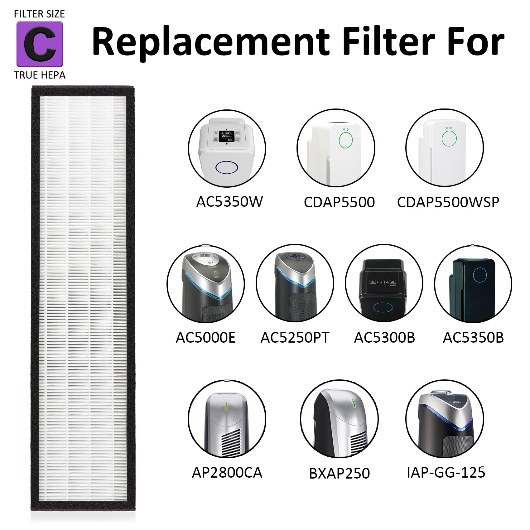 3 Pack Flt5000 Combo Pack Replacement Filter C Compatible With Germ Guardian Ac5000, Ac5000E, Ac5250Pt, Ac5350B, Ac5350Bca, Ac53