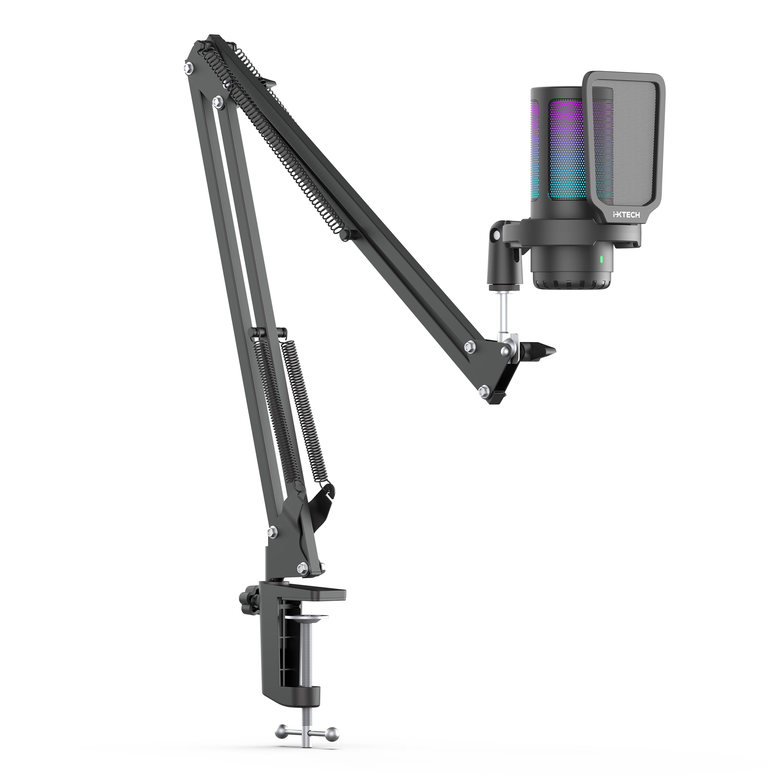 Ixtech Gaming Microphone For Pc With Boom Arm, Podcast Condenser Mic With Pop Filter, Quick Mute Button, Gain Knob, Mic Arm And