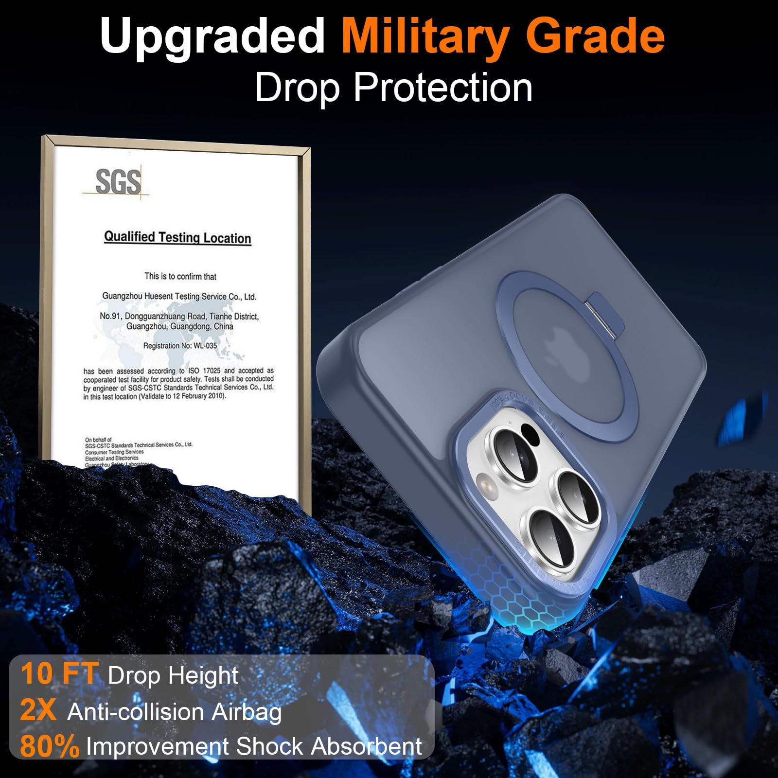 Lufanbis Magnetic For Iphone 13 Pro Max Case With Ring Stand, [10 Ft Drop Protection] [Velvety Touch] Slim Translucent Matte Bac