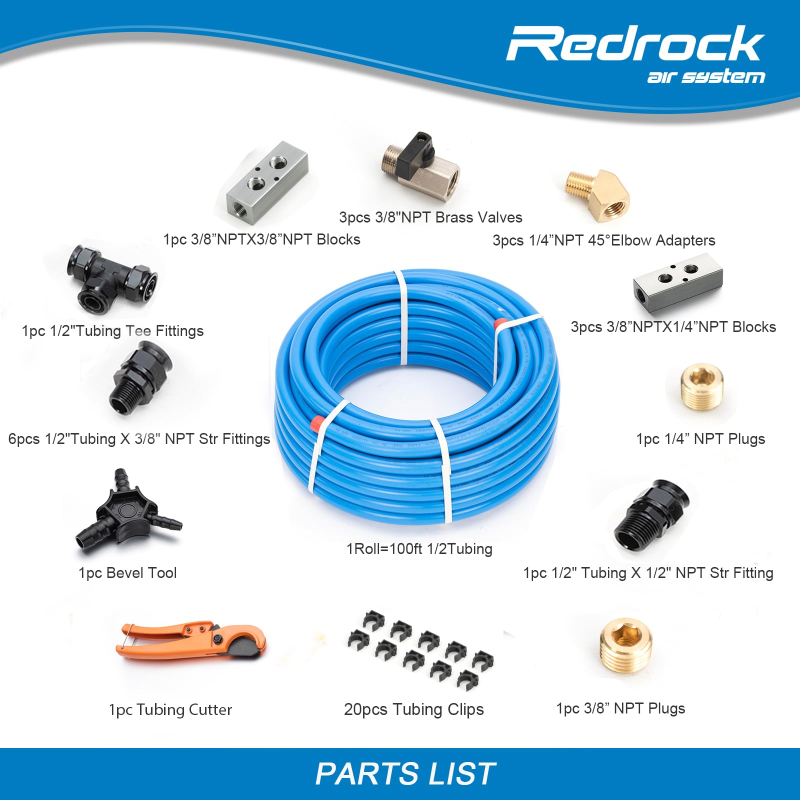 Air Compressor Accessories Kit 1/2'' X 100 Feet Hdpe Aluminum Compressed Air Piping System Air Compressor Hose Pressured Leak Pr