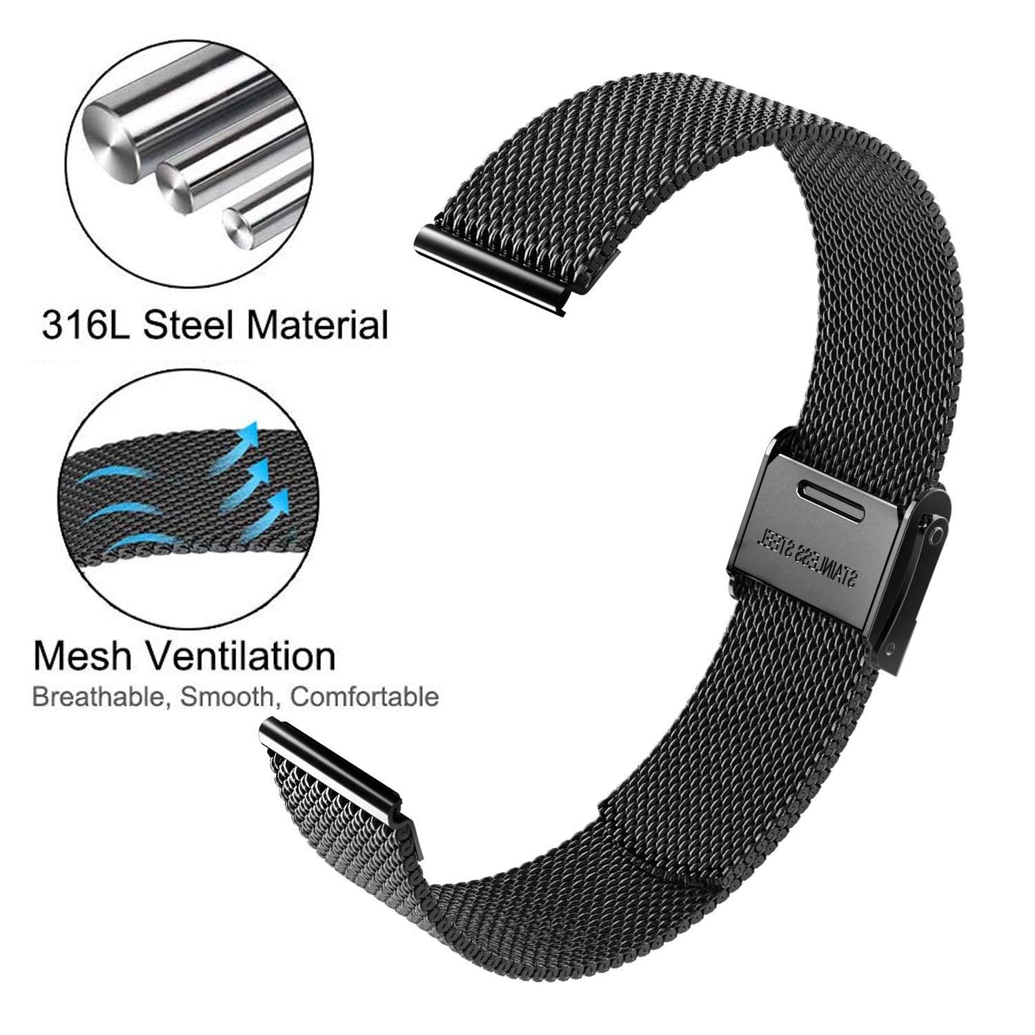 Vicrior Compatible For Garmin Venu/Venu Sq Music Bands, Solid Stainless Steel Watchband+ Mesh Strap Bracelet Replacement Band Strap For Garmin Venu Sq/Sq Music, Black