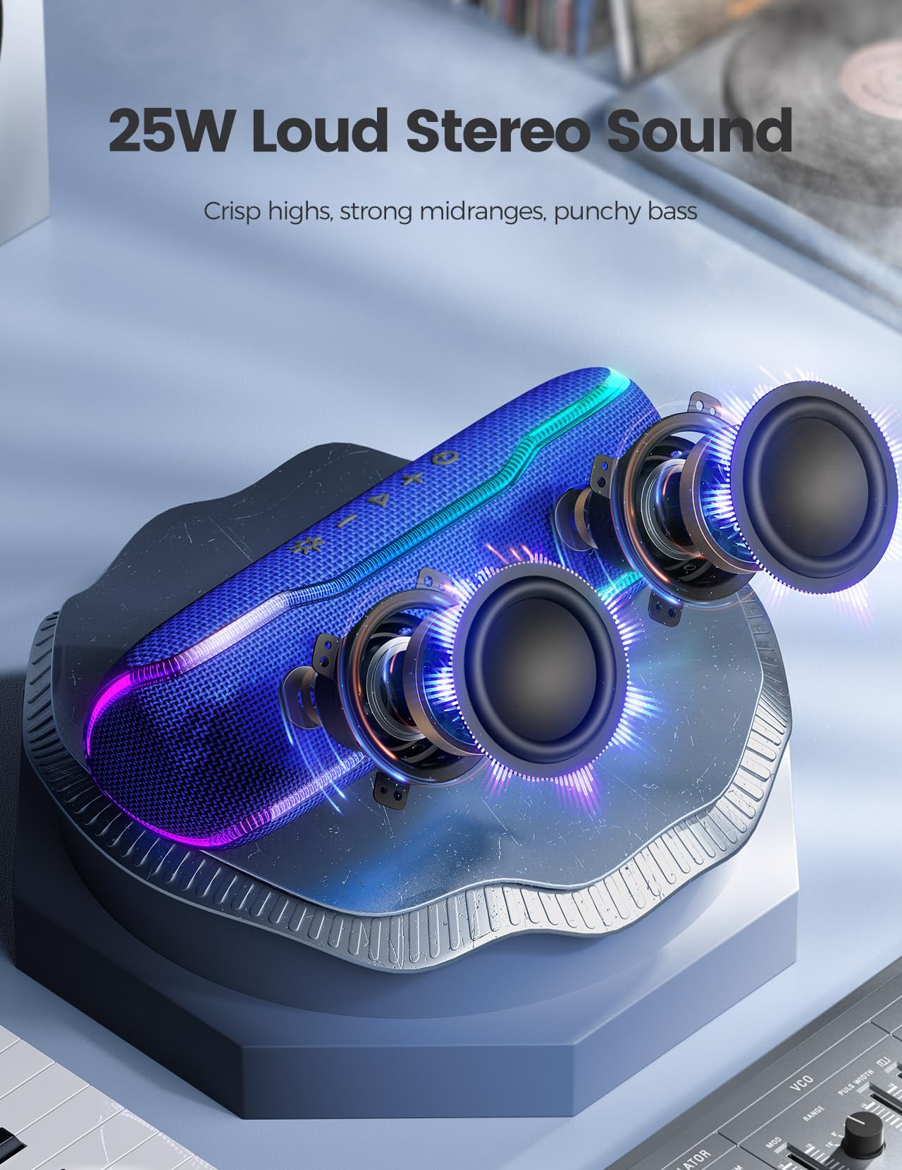 Erkeisehn Bluetooth Speaker, Ipx7 Waterproof Wireless Speakers, Flashing Light, 25W Super Bass, 24H Playtime, Stocking Stuffers