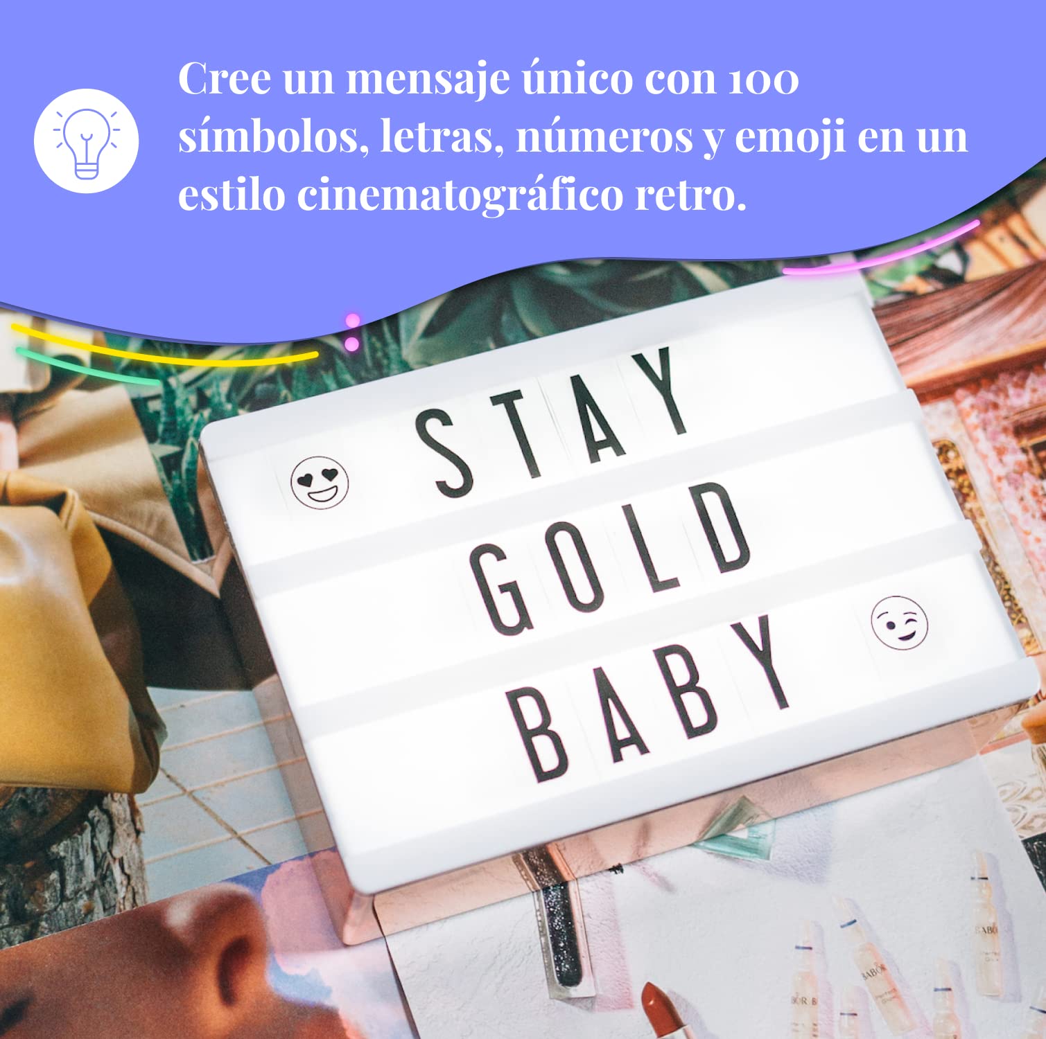 My Cinema Lightbox   Rose Gold Light Box, 4X6 Inches   Micro Led Marquee Light Box For Kids With 100 Letters, Numbers And Emojis