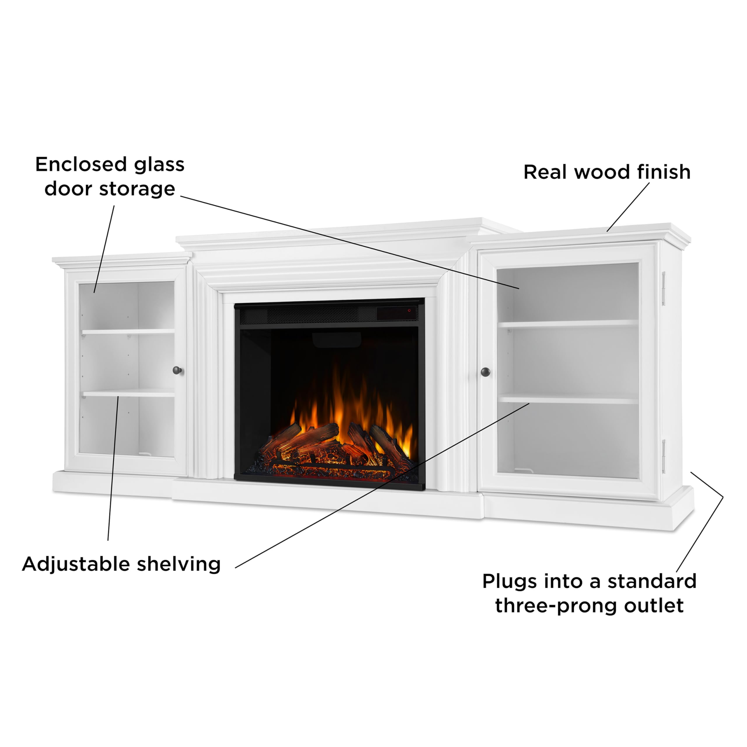 Real Flame Frederick 72'' Electric Fireplace Tv Stand For Tvs Up To 70 Inches, Entertainment Center With Adjustable Shelves And