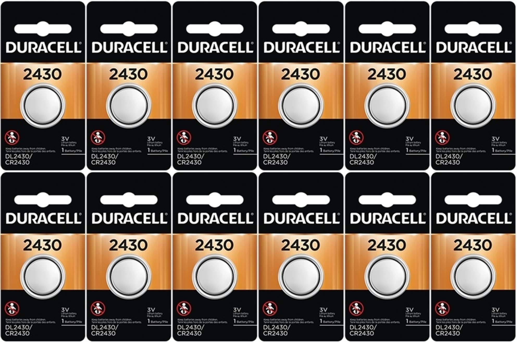 12 Pack Duracell 2430 Batteries 3.0 Volt Lithium Coin Button