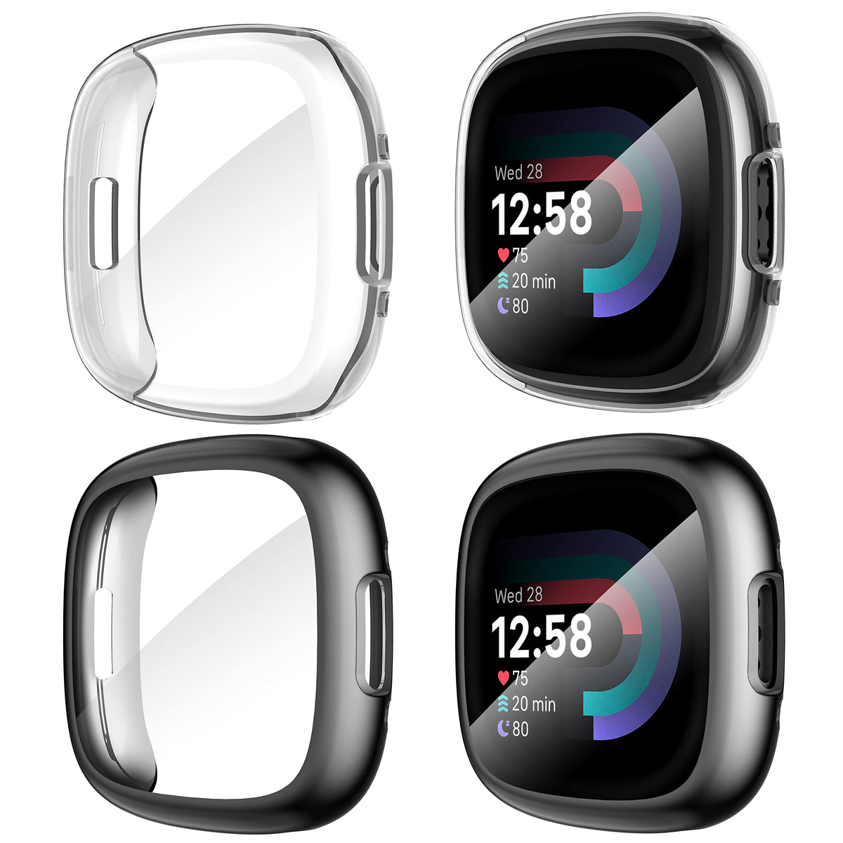 [4 Pack] Suoman For Fitbit Sense 2 /Versa 4 Screen Protector Case, Full Around Electroplate Soft Tpu Bumper Around Protective Ca