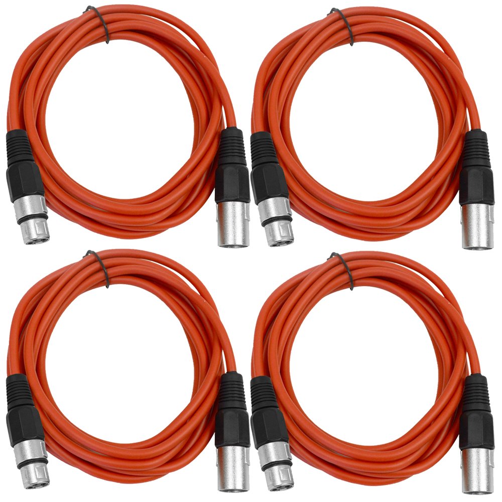 Seismic Audio - Saxlx-10-4 Pack Of 10' Xlr Male To Xlr Female Patch Cables - Balanced - 10 Foot Patch Cord - Red And Red