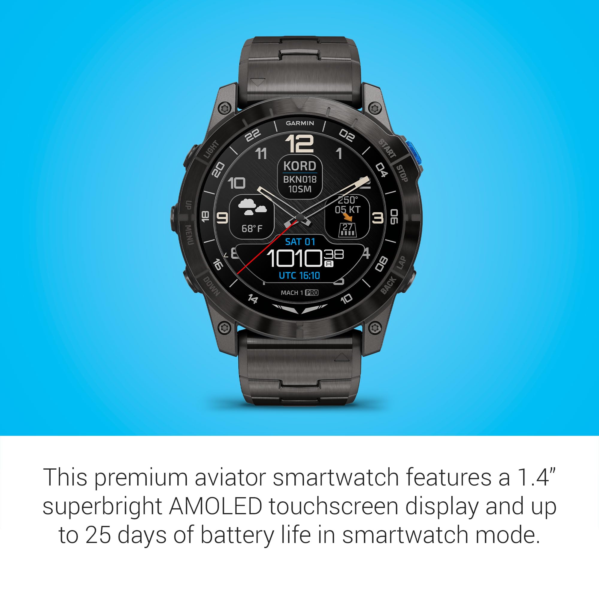 Garmin D2 Mach 1 Pro, Aviator Smartwatch With Gps Moving Map, Aviation Weather, Health And Wellness Features, Amoled Display, An