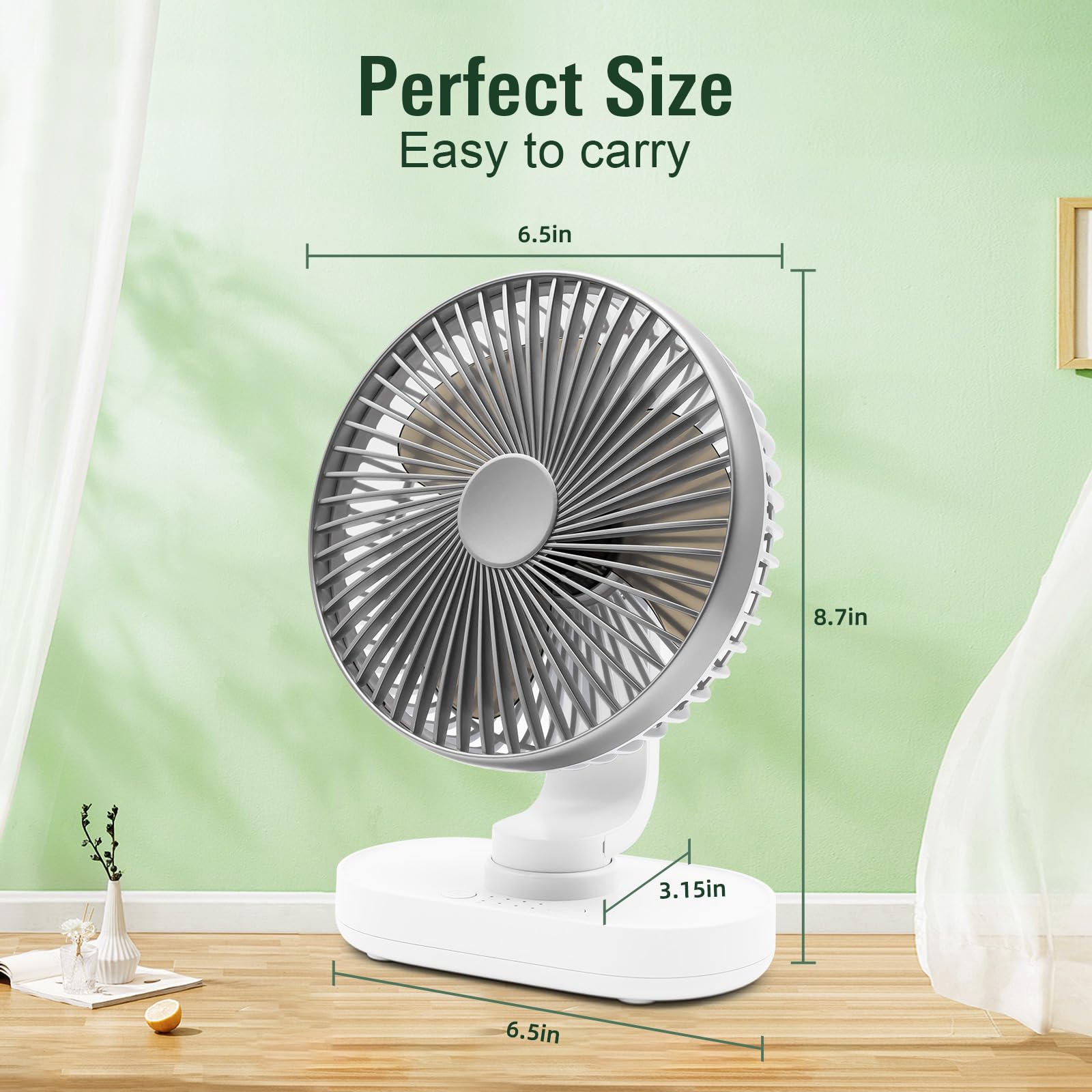 Wixboshu Oscillating Desk Fan,4000Mah Rechargeable Portable Desk Fan, 6.5 Inch Small Desk Fan, 4 Speeds Wind Quiet Fan Personal