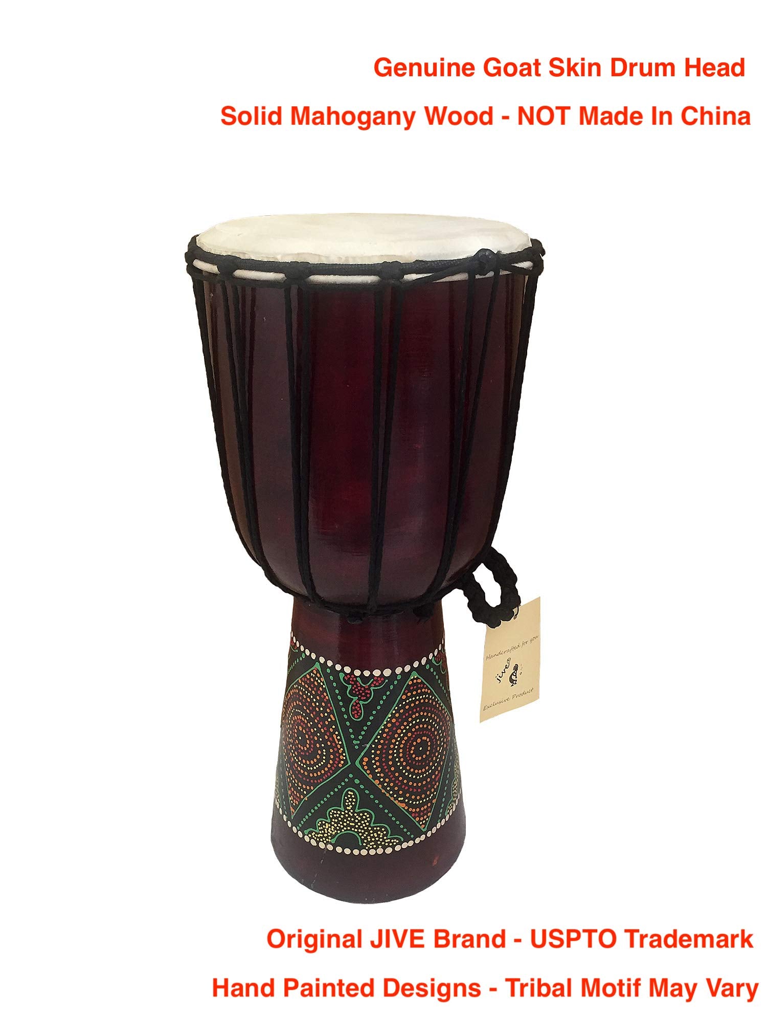 Djembe Drum African Bongo Drum Solid Wood & Hand Painted Large Size 16''   Jive Brand Professional Sound