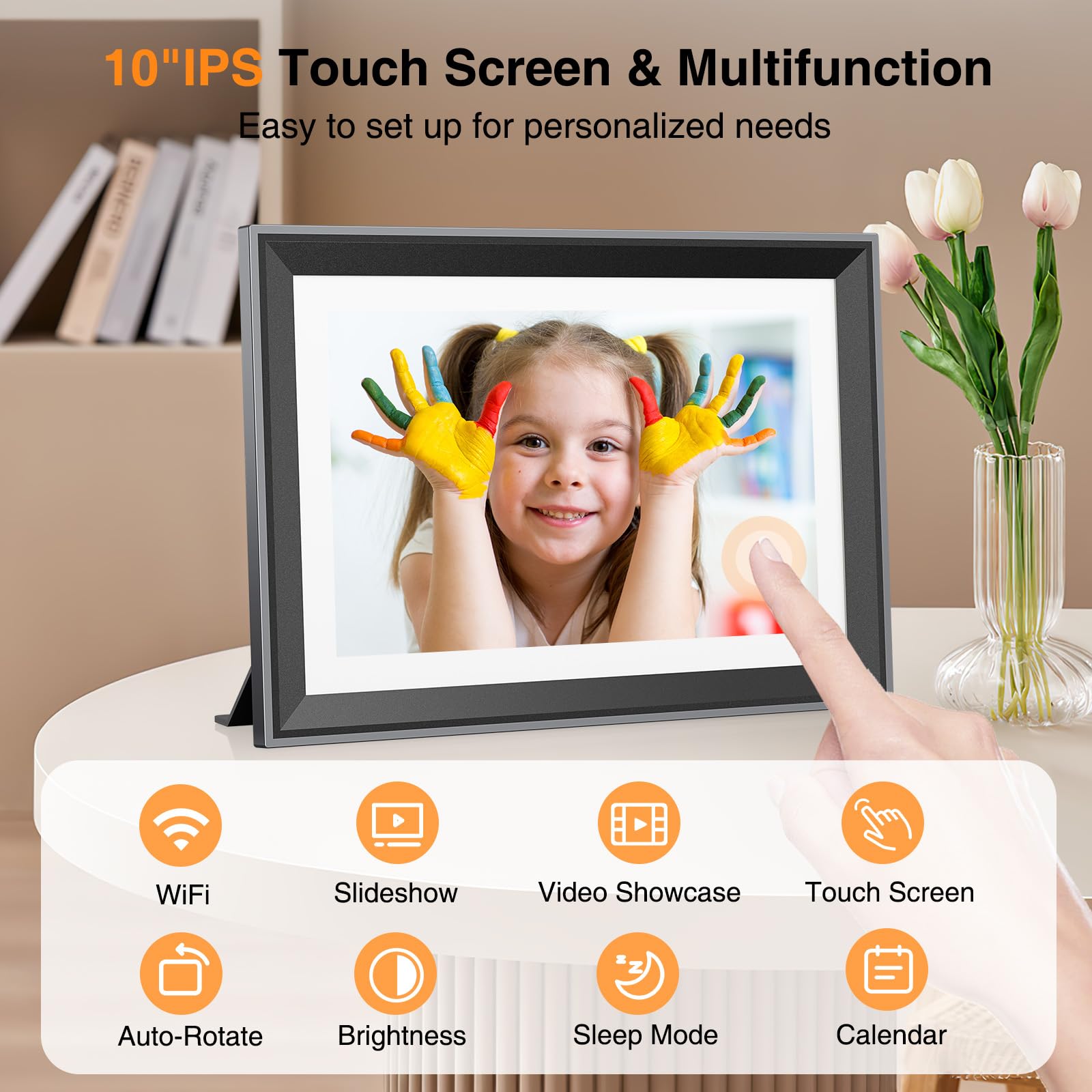 Wifi Digital Picture Frame 10 Inch Smart Digital Photo Frame Electronic With Ips Touch Screen, 16Gb Storage, Auto Rotate, Slides
