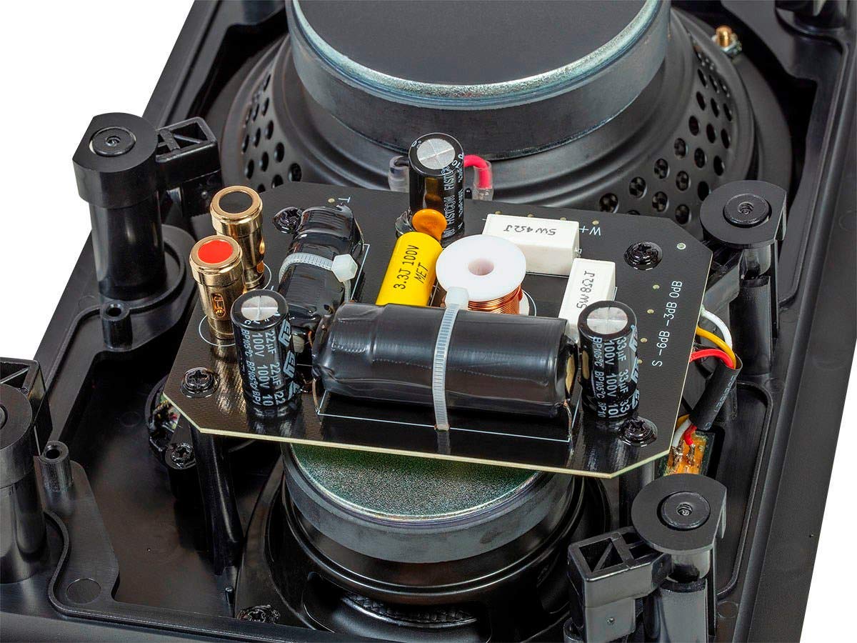 Monoprice 3 Way Carbon Fiber In Wall Speakers   6.5 Inch, Pair, With Magnetic Grille, Black   Alpha Series