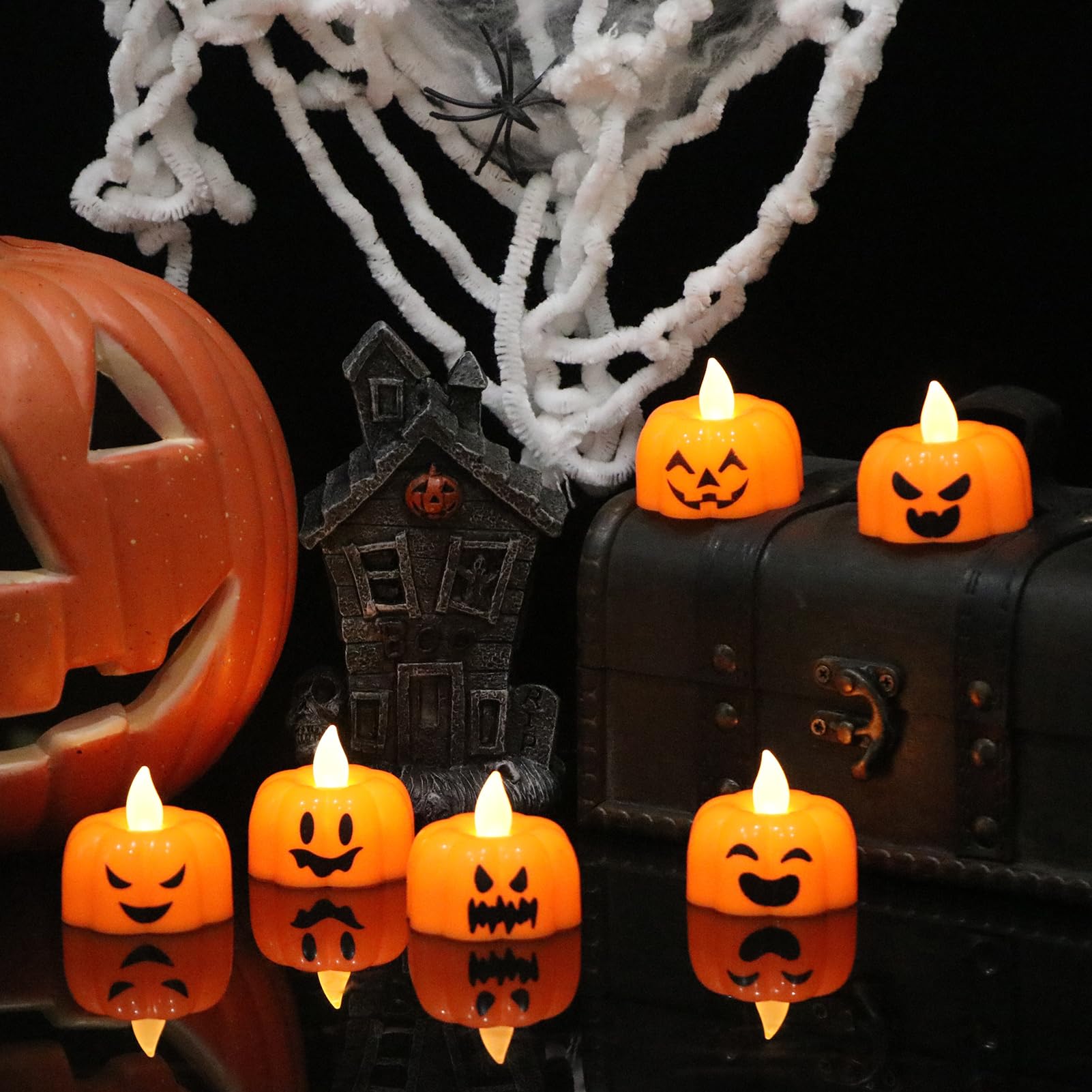 Wondise Halloween Flameless Candles, Pumpkin Battery Operated Candles With Timer, Led Flickering Votive Tealight Spooky Candles
