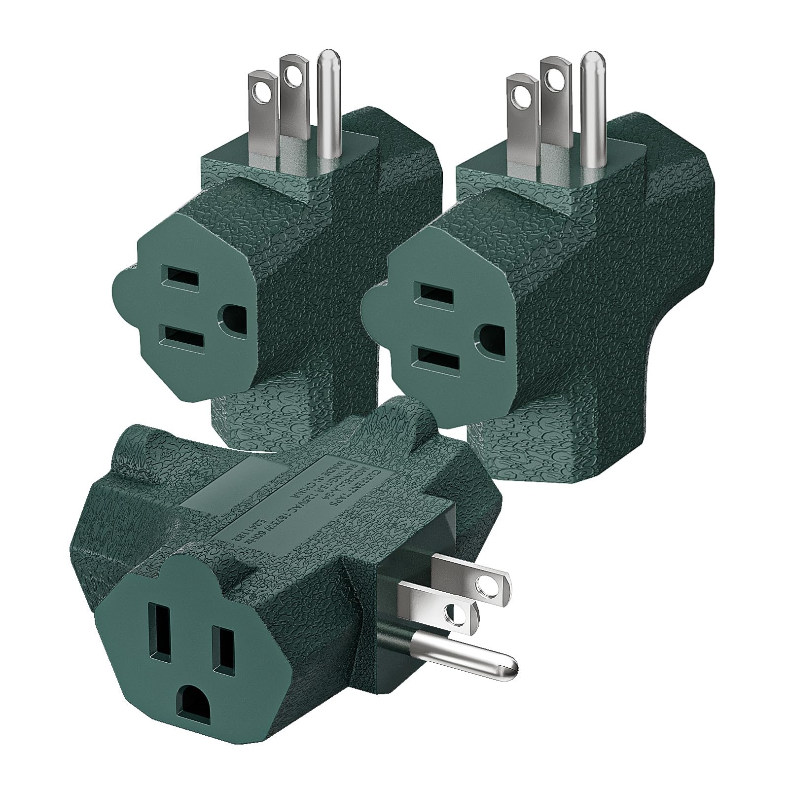 K Kasonic   3 Outlet Grounding Adapter, [Ul Listed] Plug Extender, Heavy Duty Grounded Power Tap   3 Pack (Green)