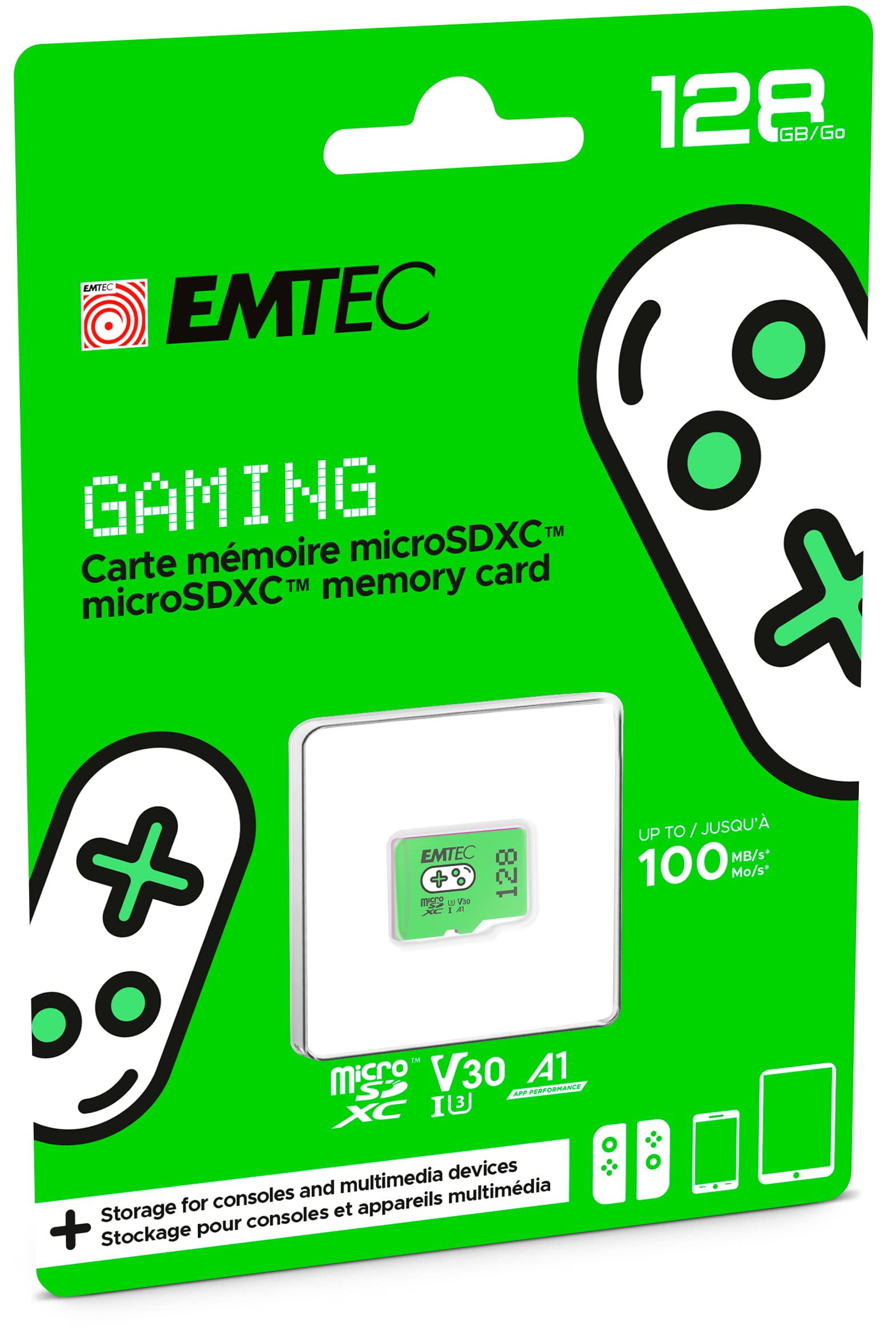 Emtec Gaming Micro Sd Card, Microsdxc Memory Card For Nintendo Switch, Wyze, Gopro, Dash Cam, Security Camera, 4K Video Recording, Uhs I A1 U3 V30 C10, Up To 100Mb/S (128, Gb)
