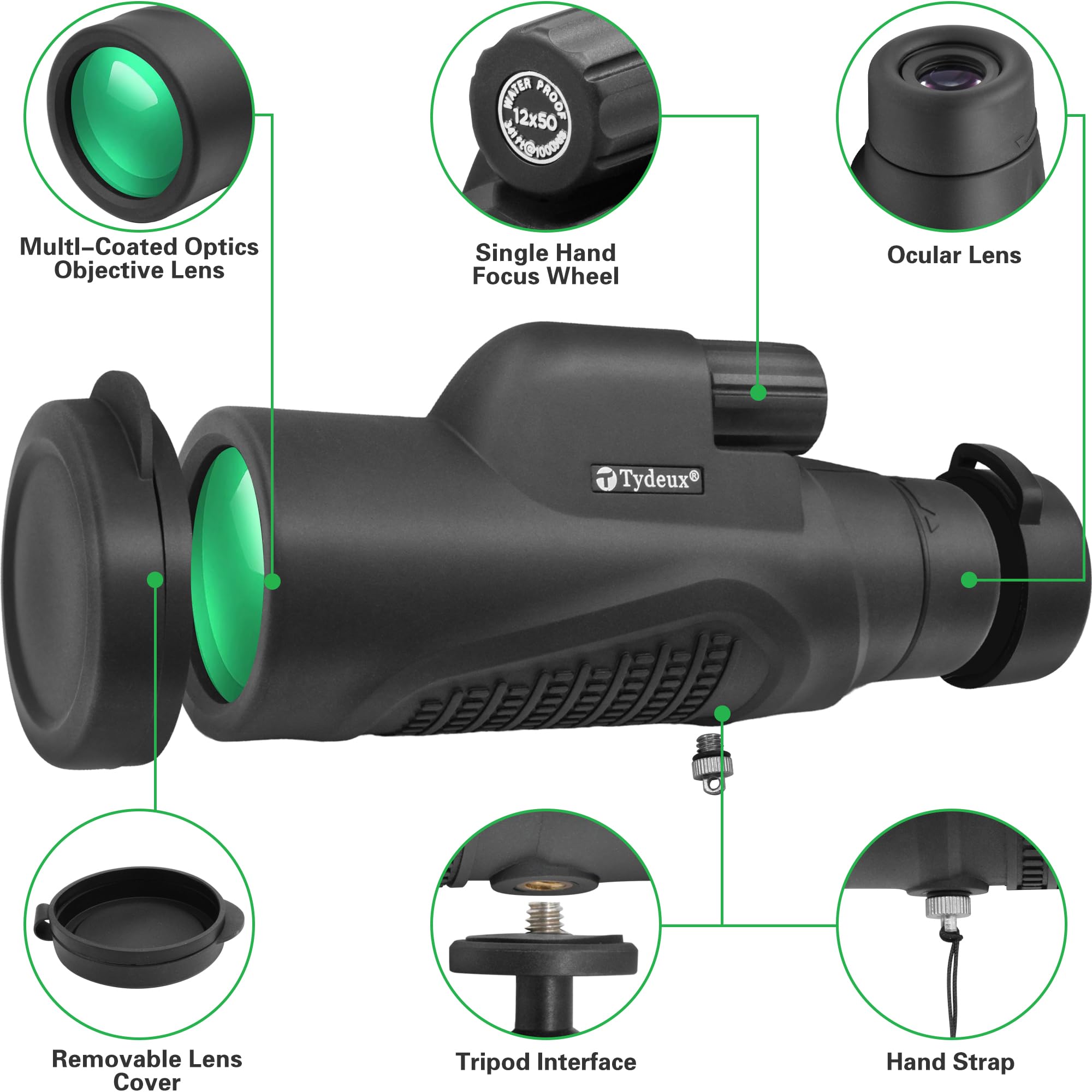 Tydeux 12X50 Handheld Monocular Telescope Bak 9 Prism Monoscope For Bird Watching Hunting Camping Traveling Stargazing Wildlife