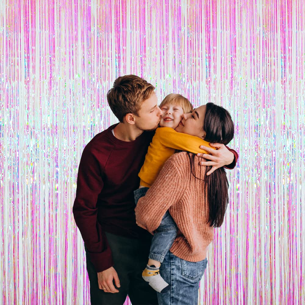 Goer 6.4 Ft X 9.8 Ft Metallic Tinsel Foil Fringe Curtains,Pack Of 2 Party Streamer Backdrop For Unicorn Birthday,Graduation Deco