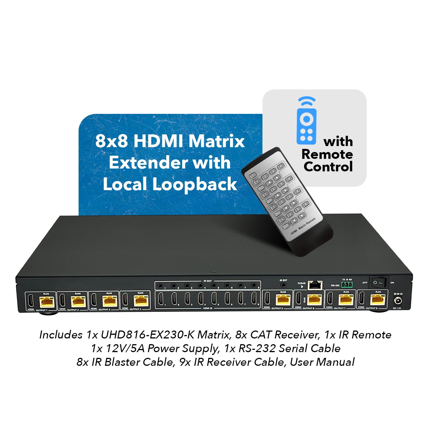 4K 8X8 Hdmi Extender Matrix By Orei - Ultrahd 4K @ 60Hz 4:4:4 Over Single Cat5E/6/7 Cable With Hdr Switcher & Ir Control, Rs-232